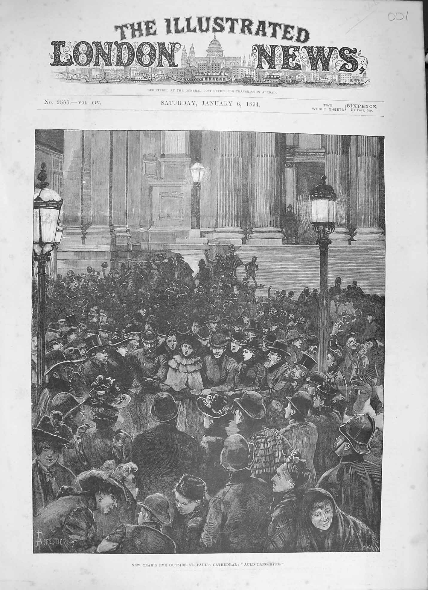 Old Antique Print 1894 New Years Eve St. Paul'S Cathedral Auld Lang Syne 19th