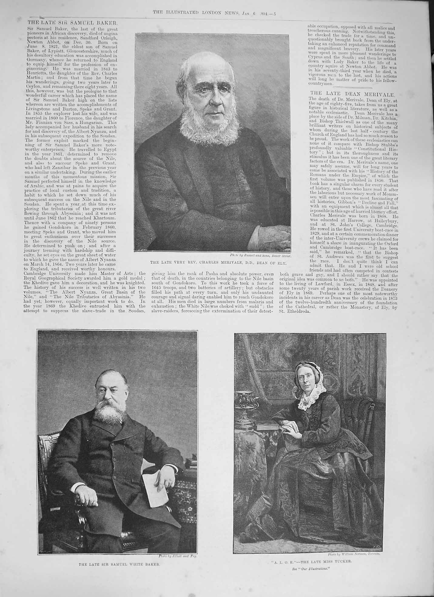 Old Antique Print 1894 Rev. Charles Merivale Dean Ely Samuel Baker Tucker 19th