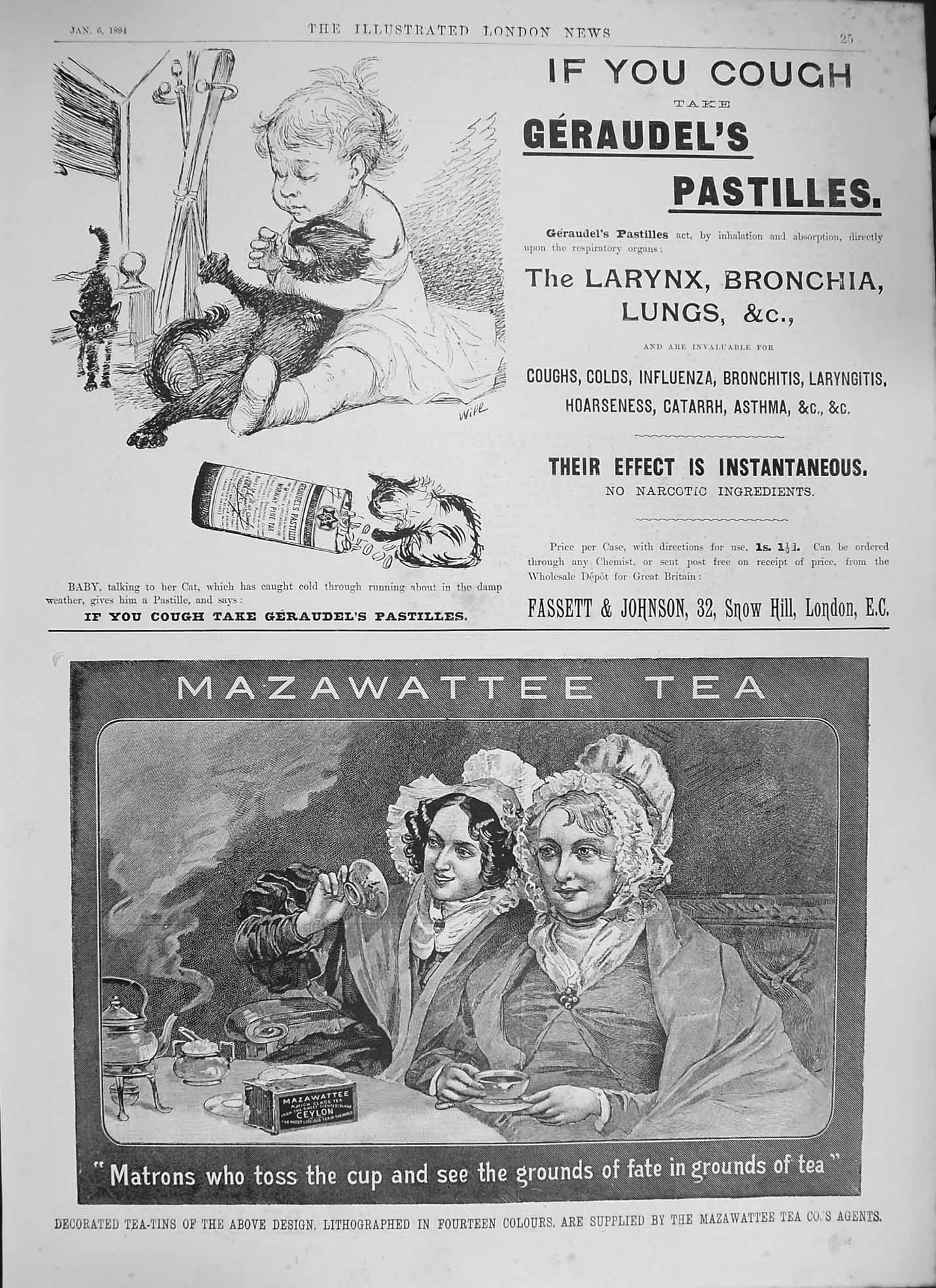 Original Old Antique Print 1894 Advertisement Geraudel'S Pastilles Cough 19th