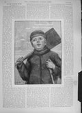 Original Old Antique Print 1894 Scottish House Young Boy Spade Snow Scene 19th