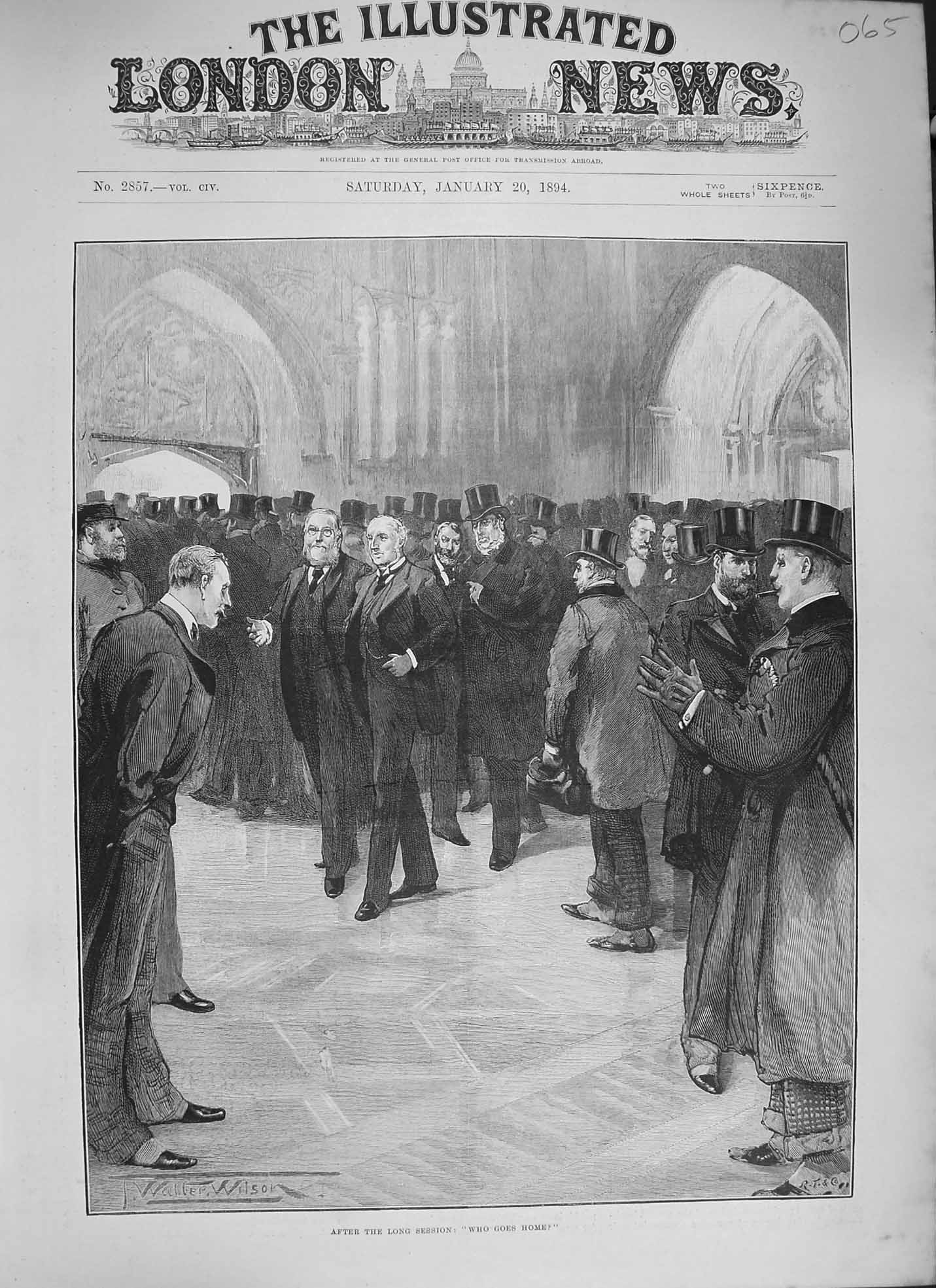 Original Old Antique Print 1894 Long Session Parliament Men Top-Hats Wilson