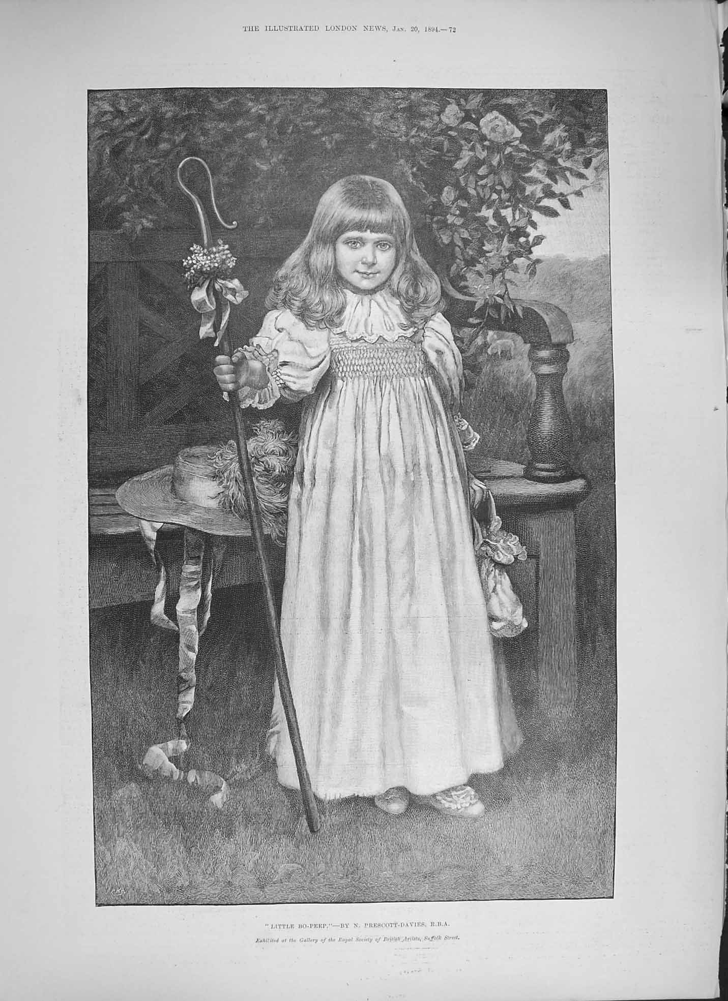 Original Old Antique Print 1894 Little Bo-Peep Girl Fancy Dress Prescott-Davies