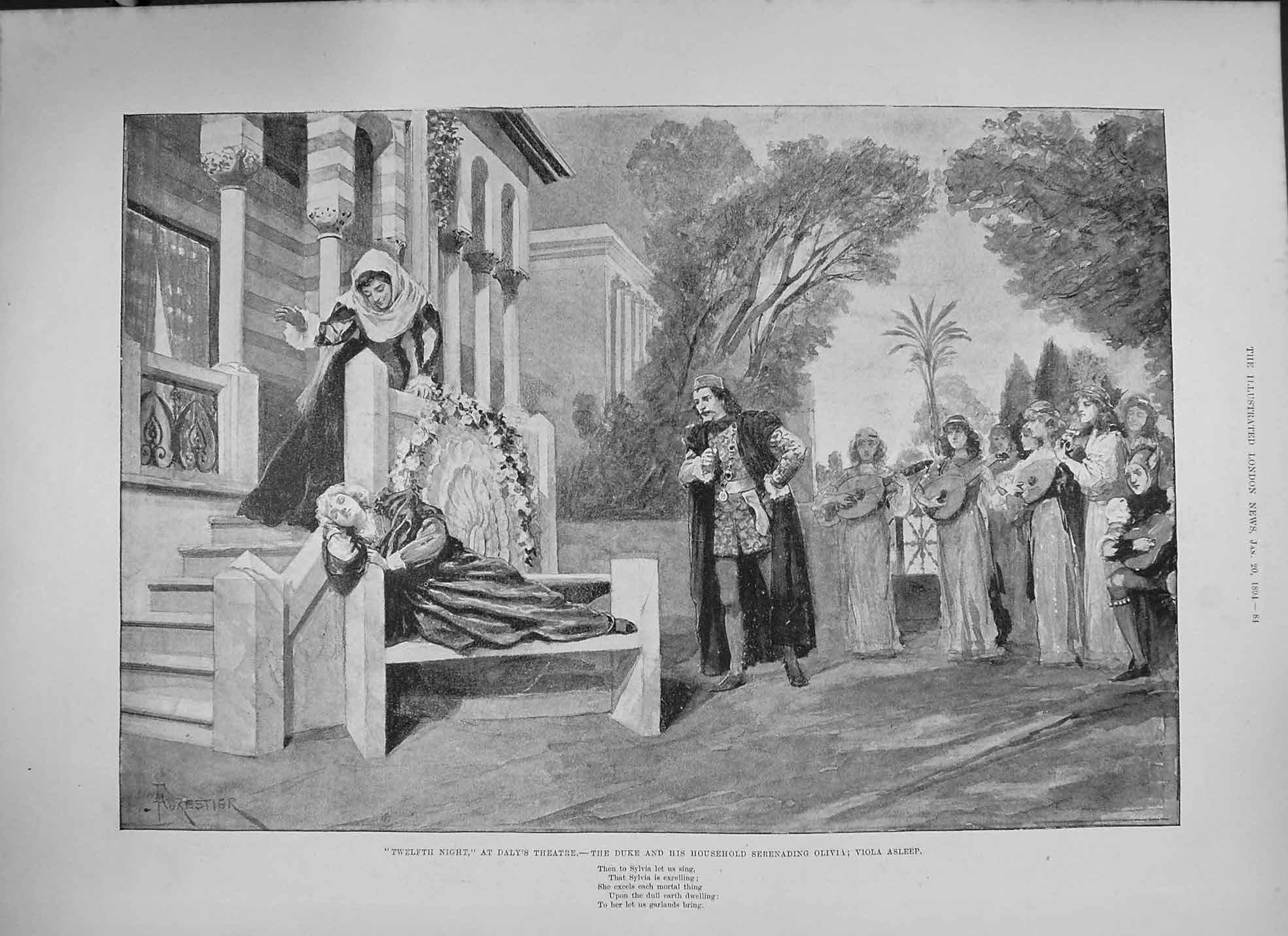 Old Antique Print 1894 Daly'S Theatre Duke Olivia Viola Ralph Abercromby 19th