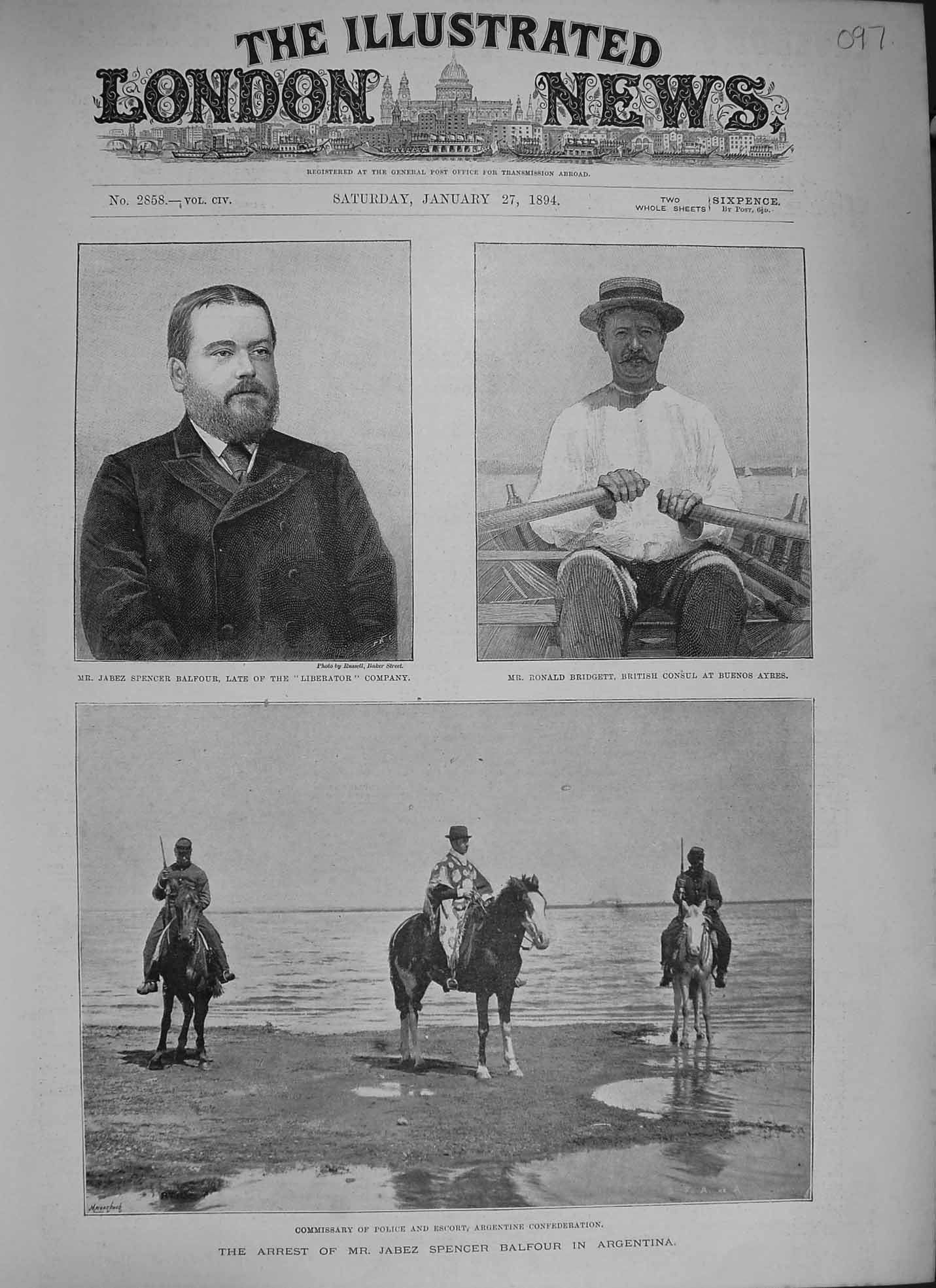 Original Old Antique Print 1894 Arrest Jabez Spencer Balfour Argentina Bridgett