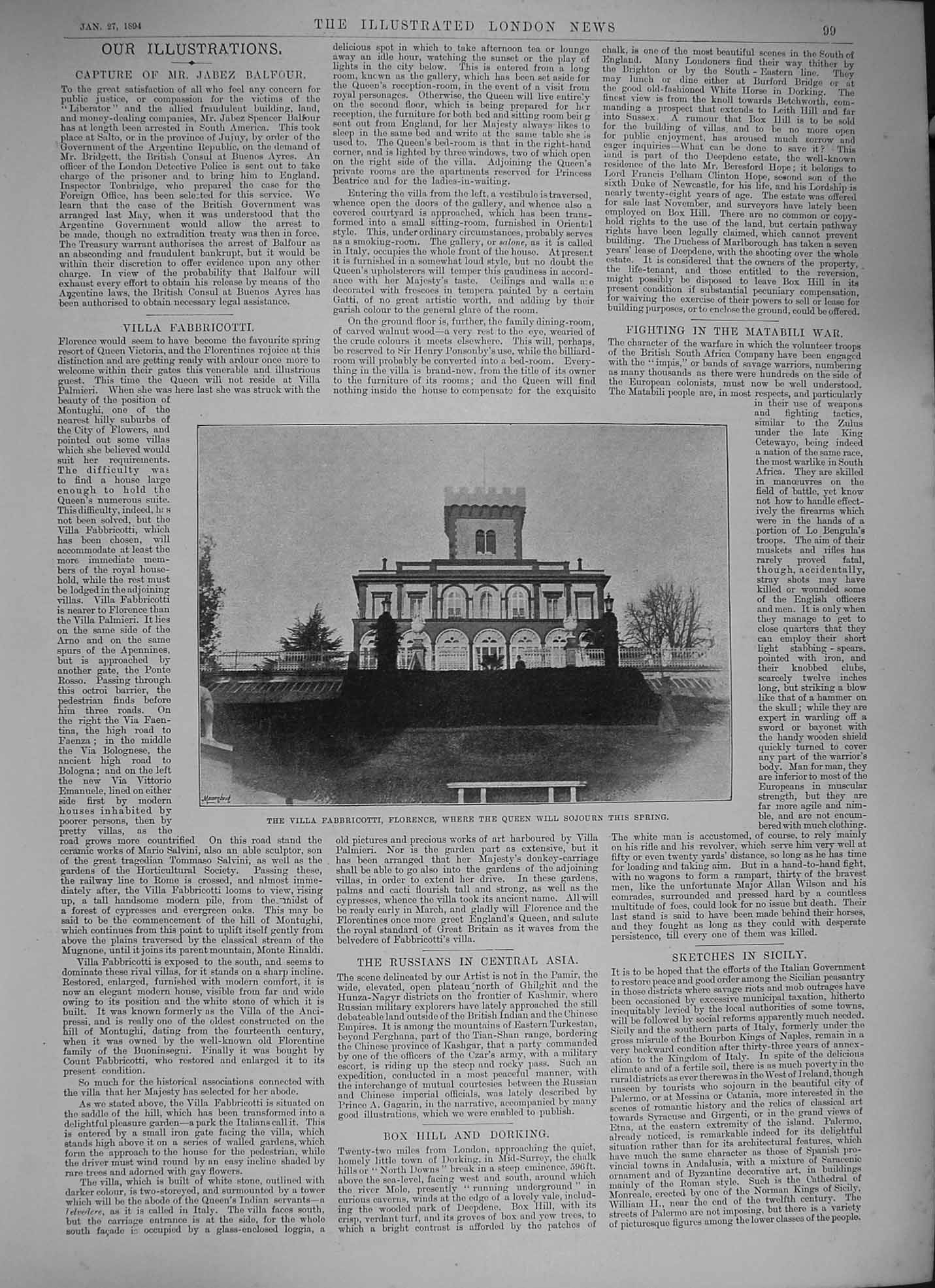 Old Antique Print 1894 Villa Fabbricotti Florence Haymarket Theatre Scene 19th