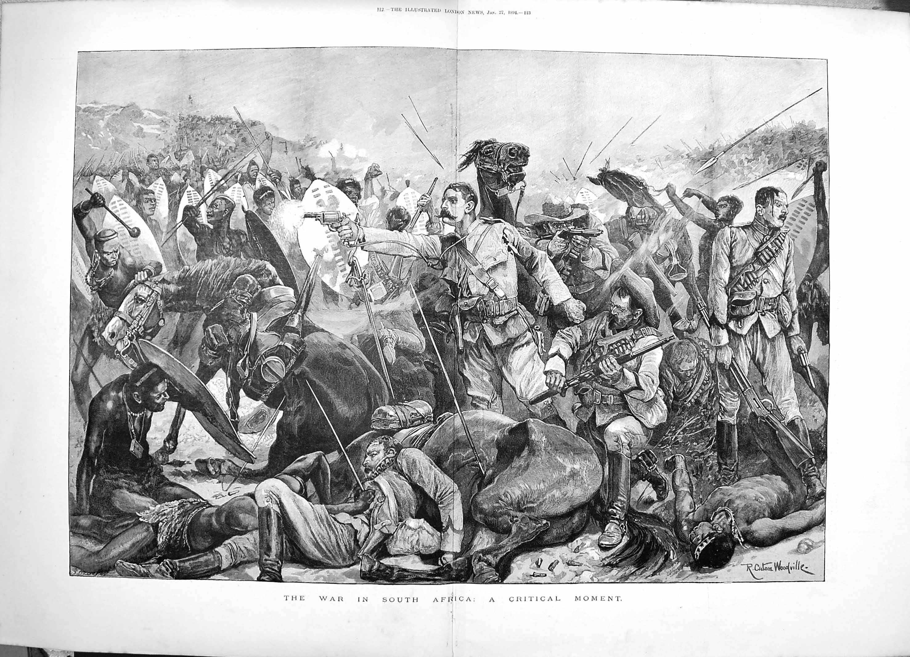 Original Old Antique Print Woodville 1894 War South Africa Siers Horses 19th