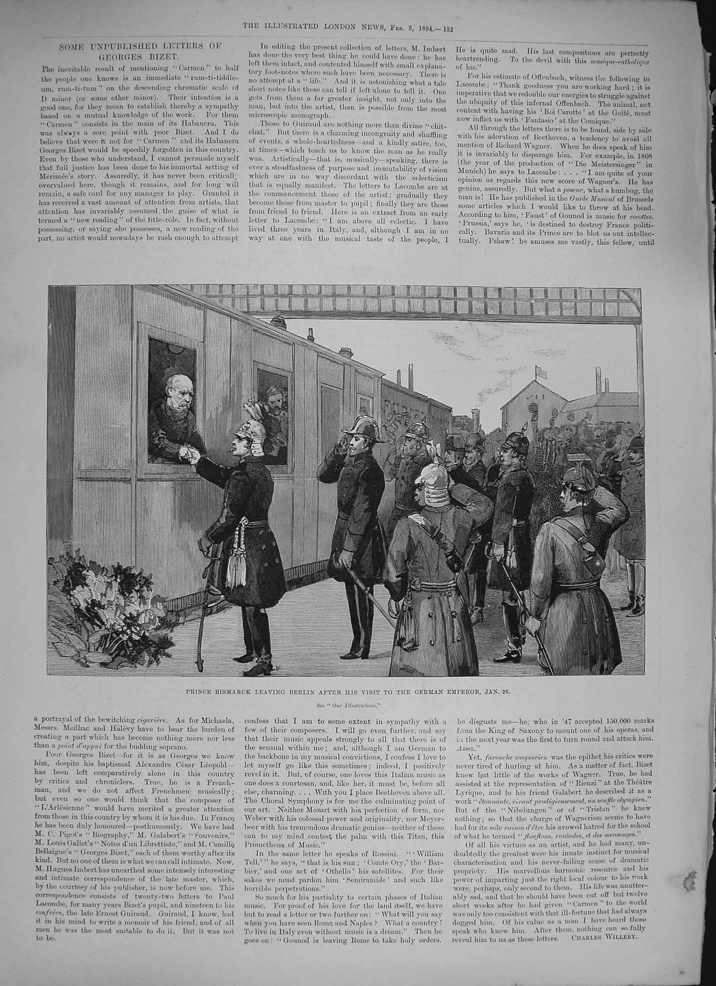Original Old Antique Print 1894 Prince Bismarck Berlin German Emperor Train