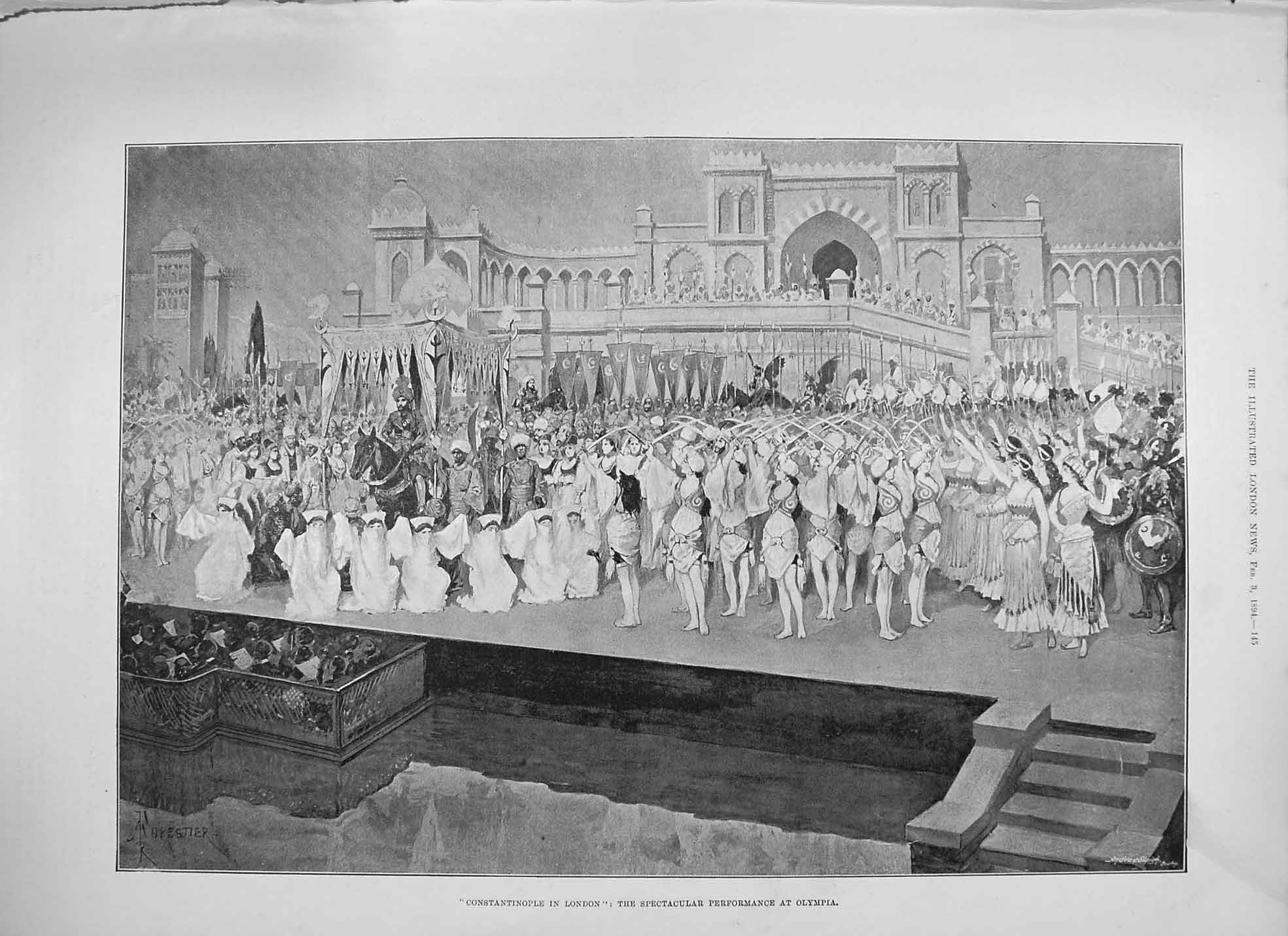 Old Antique Print 1894 Constantinople London Performance London Theatre 19th