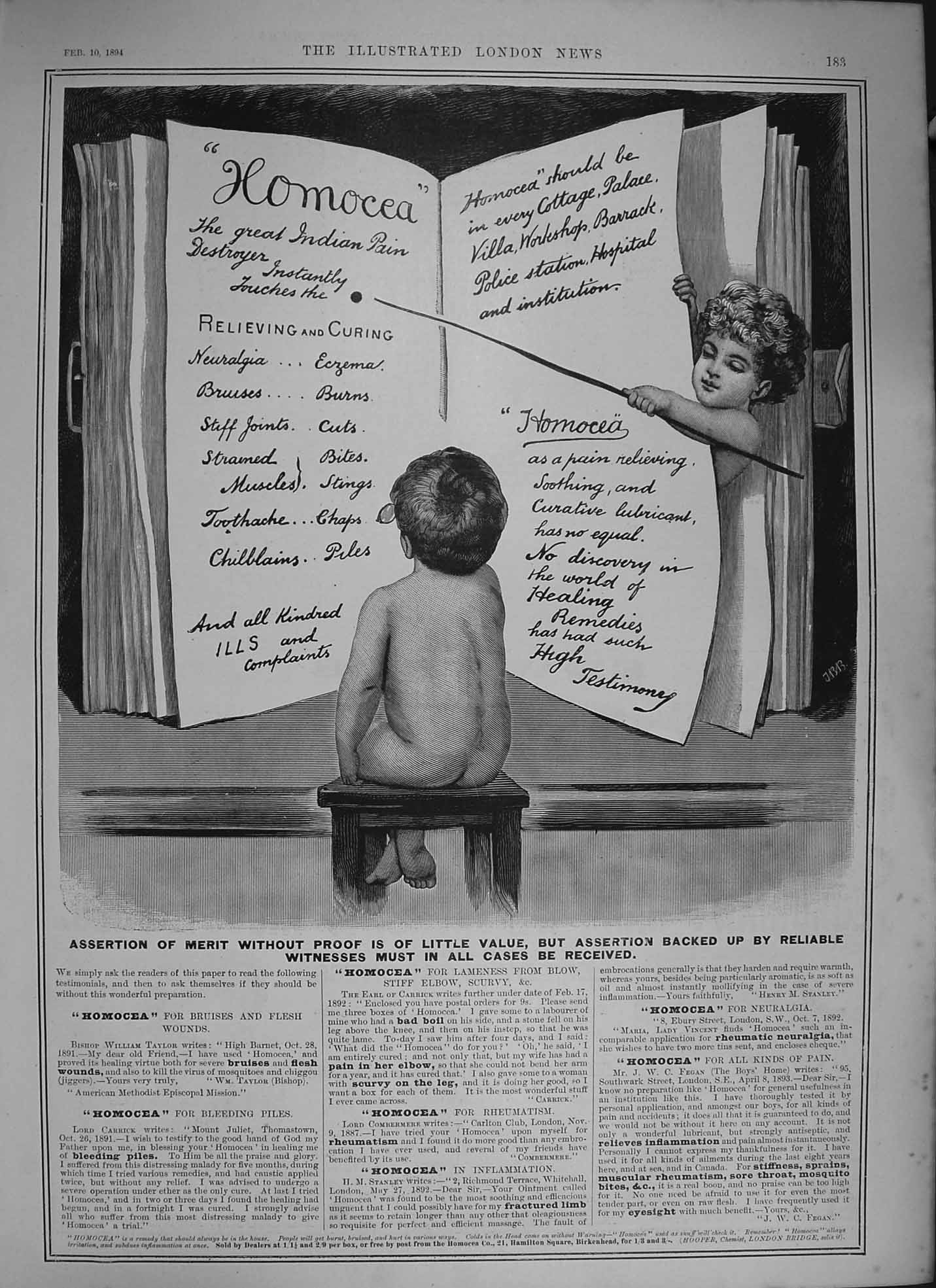 Original Old Antique Print 1894 Advertisement Homocea Pain Destroyer London
