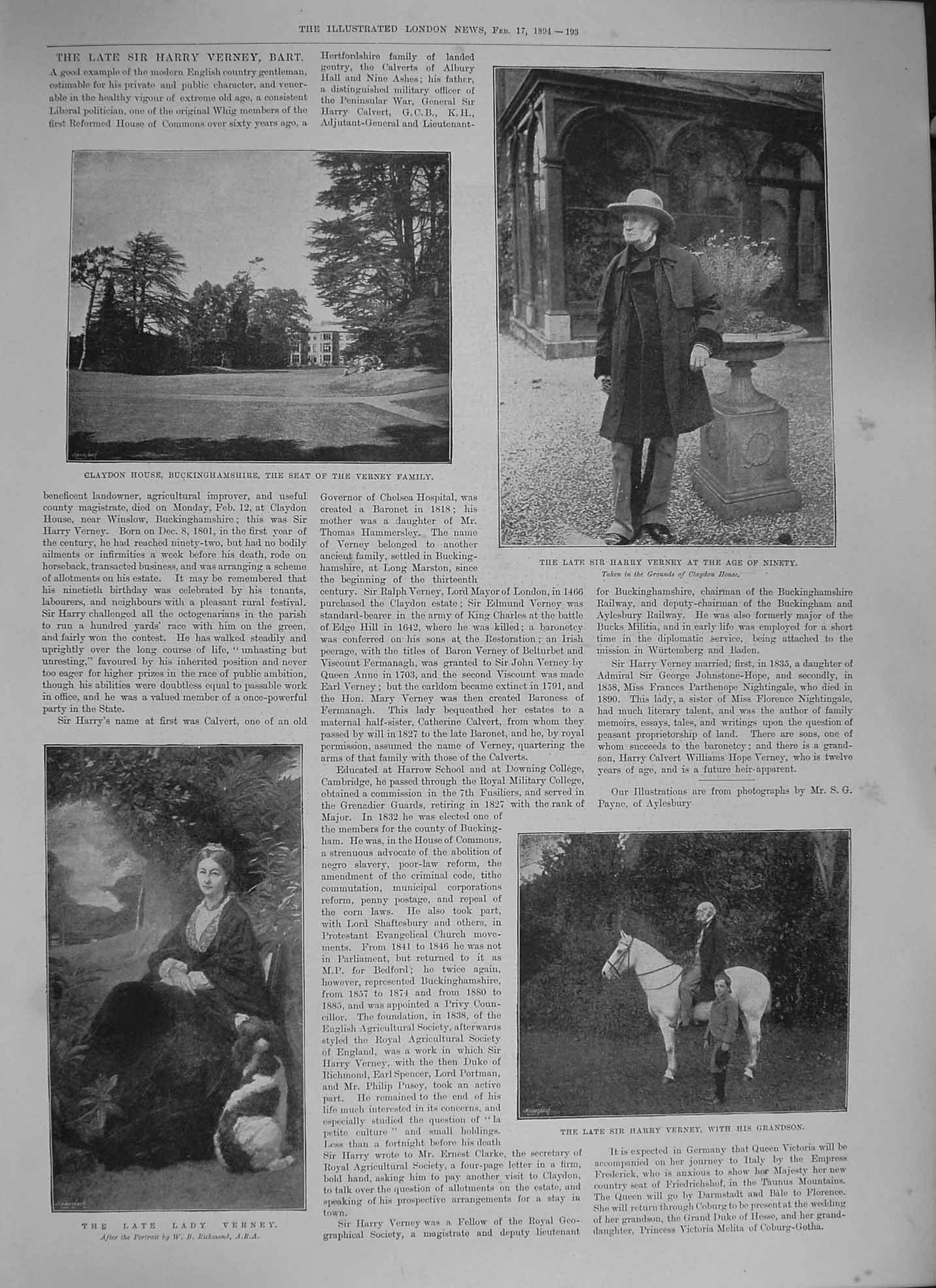 Original Old Antique Print 1894 Harry Lady Verney Claydon House Buckingh 19th