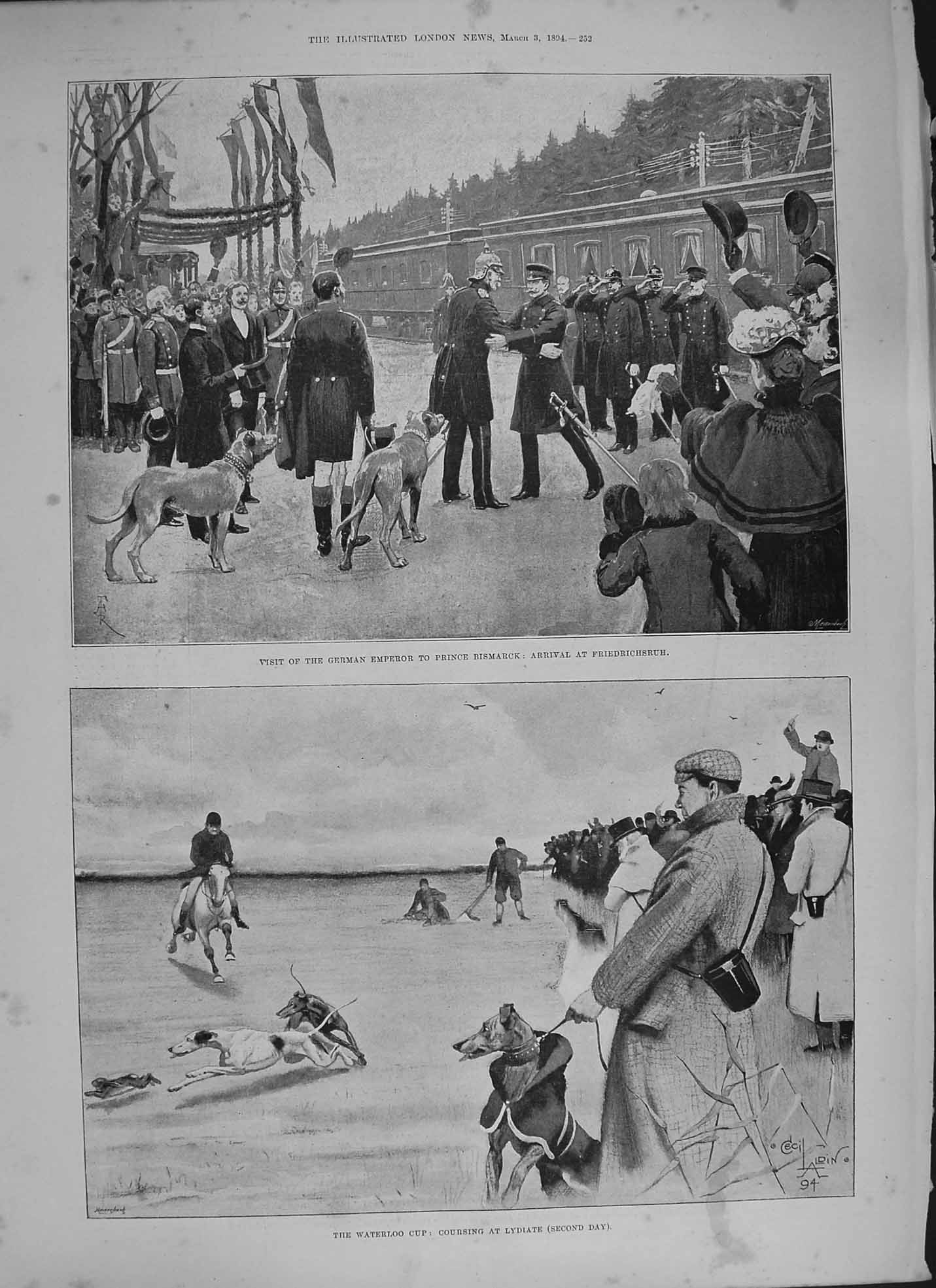 Old Antique Print 1894 German Emperor Bismack Hare Dog Lydiate Llewellyn 19th