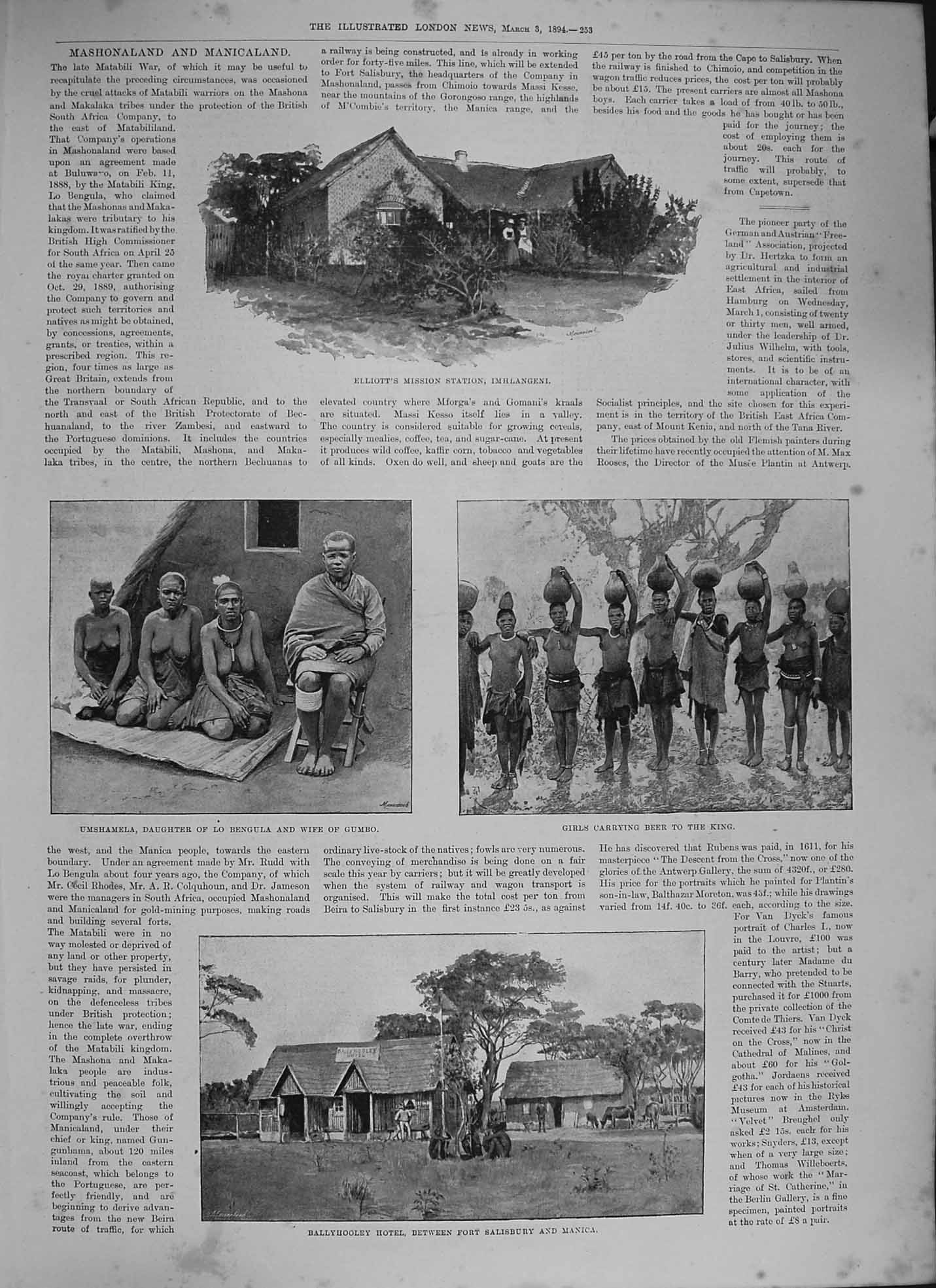 Old Antique Print 1894 Elliott'S Mission Imhlangeni Ballyhooley Umshamela 19th