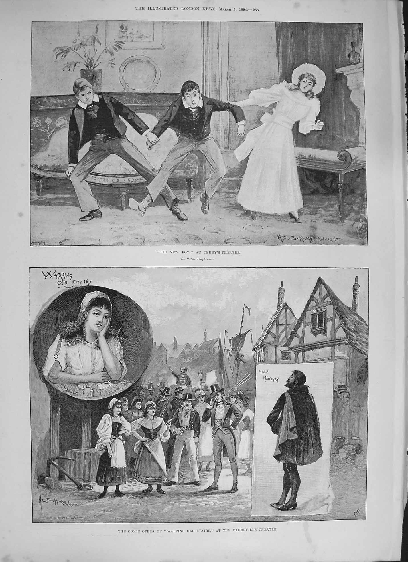 Original Old Antique Print 1894 Terry'S Theatre Vaudeville Ship Raleigh Magpie