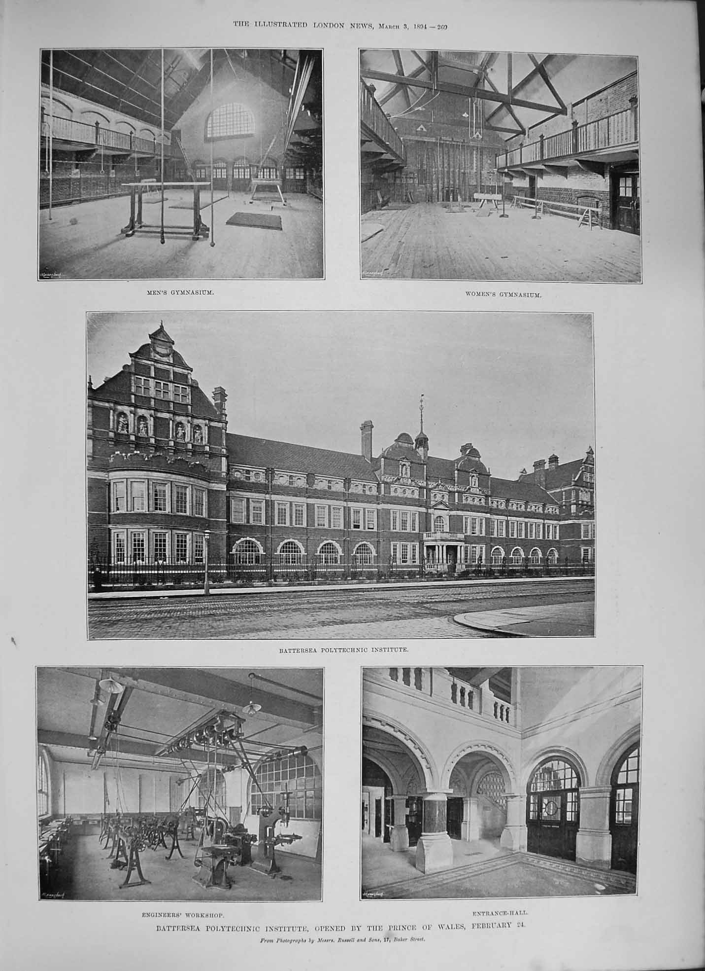 Old Antique Print 1894 Battersea Polytechnic Institute Gymnasium Workshop 19th