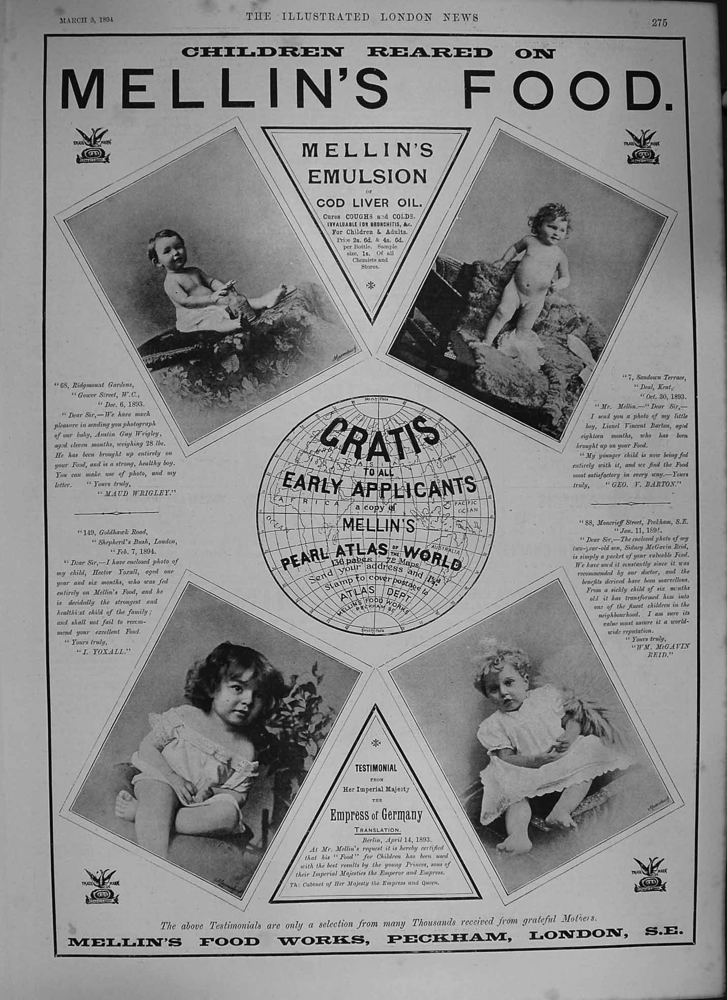 Old Antique Print 1894 Advertisement Mellin'S Food Works Peckham London 19th