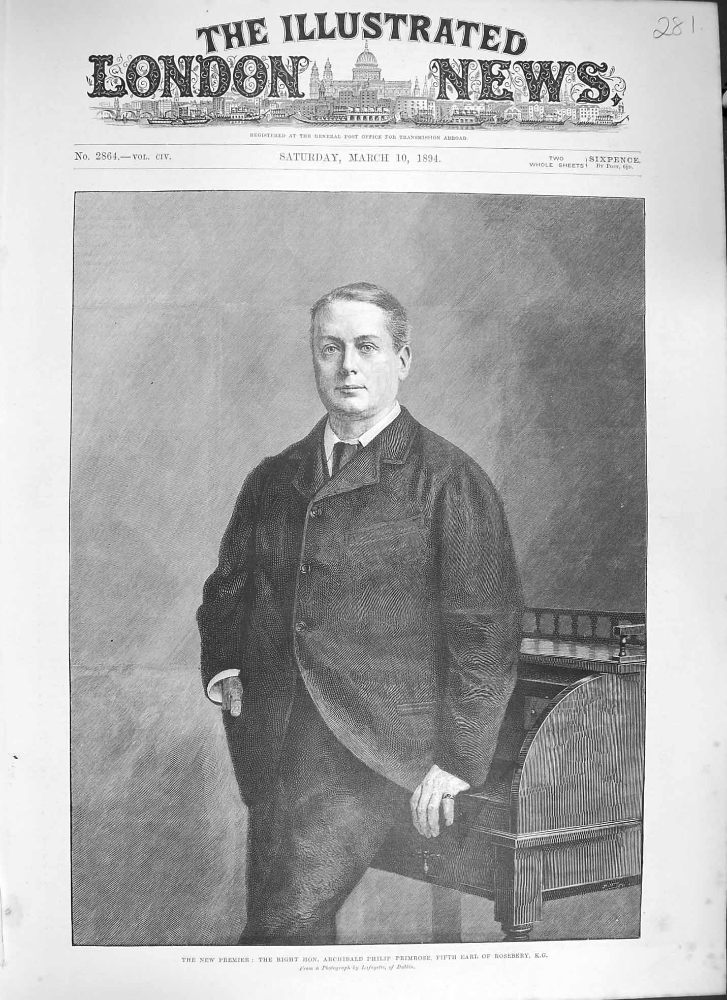 Original Old Antique Print 1894 Premier Archibald Philip Primrose Earl Rosebery
