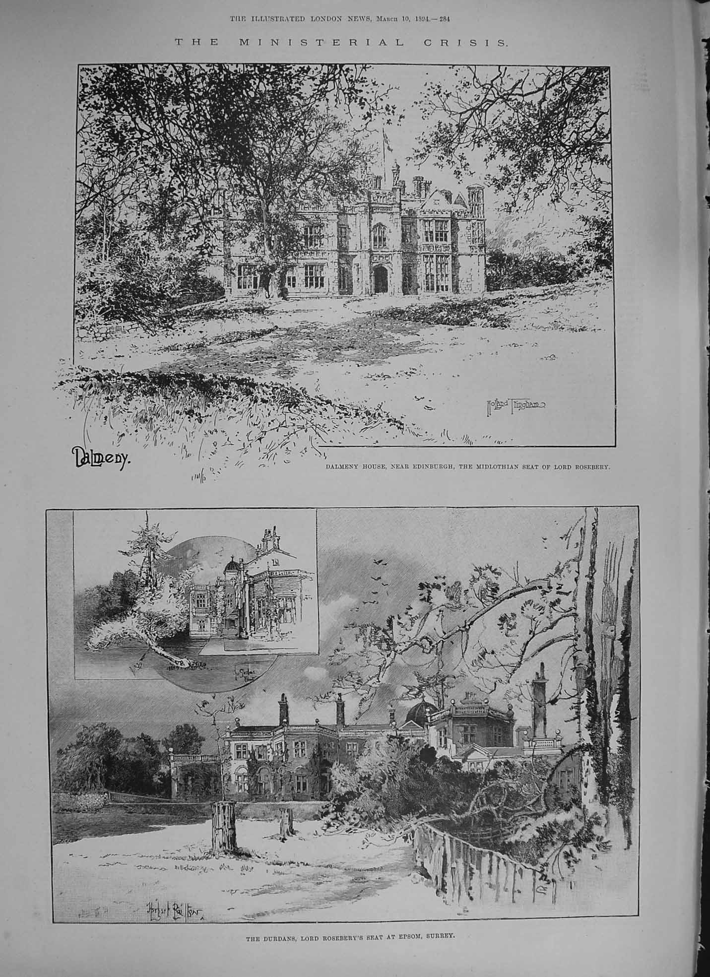 Original Old Antique Print 1894 Dalmeny House Dinburgh Lord Rosebery Paddington