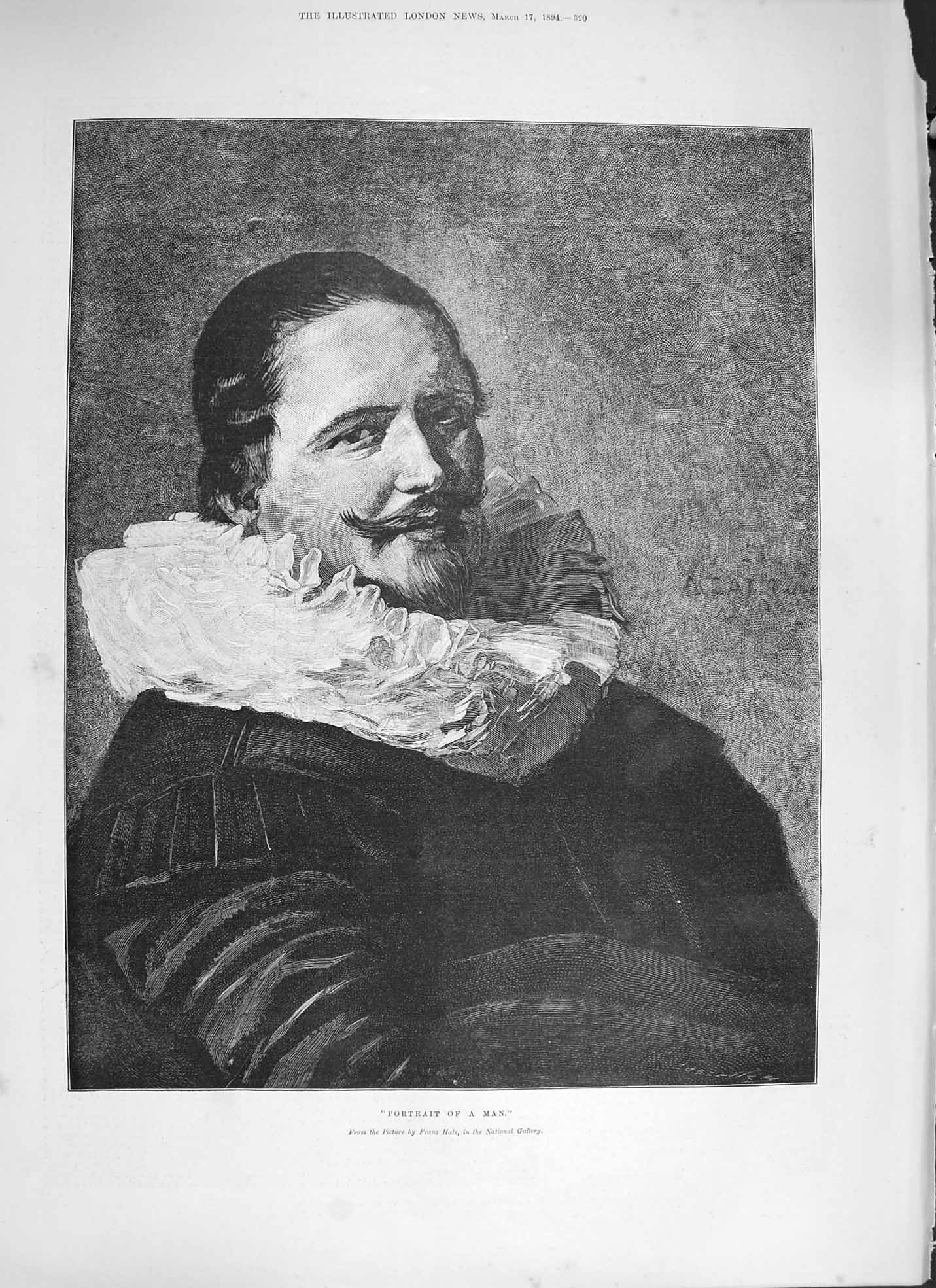 Original Old Antique Print 1894 Portrait Man Frans Hals National Gallery 19th