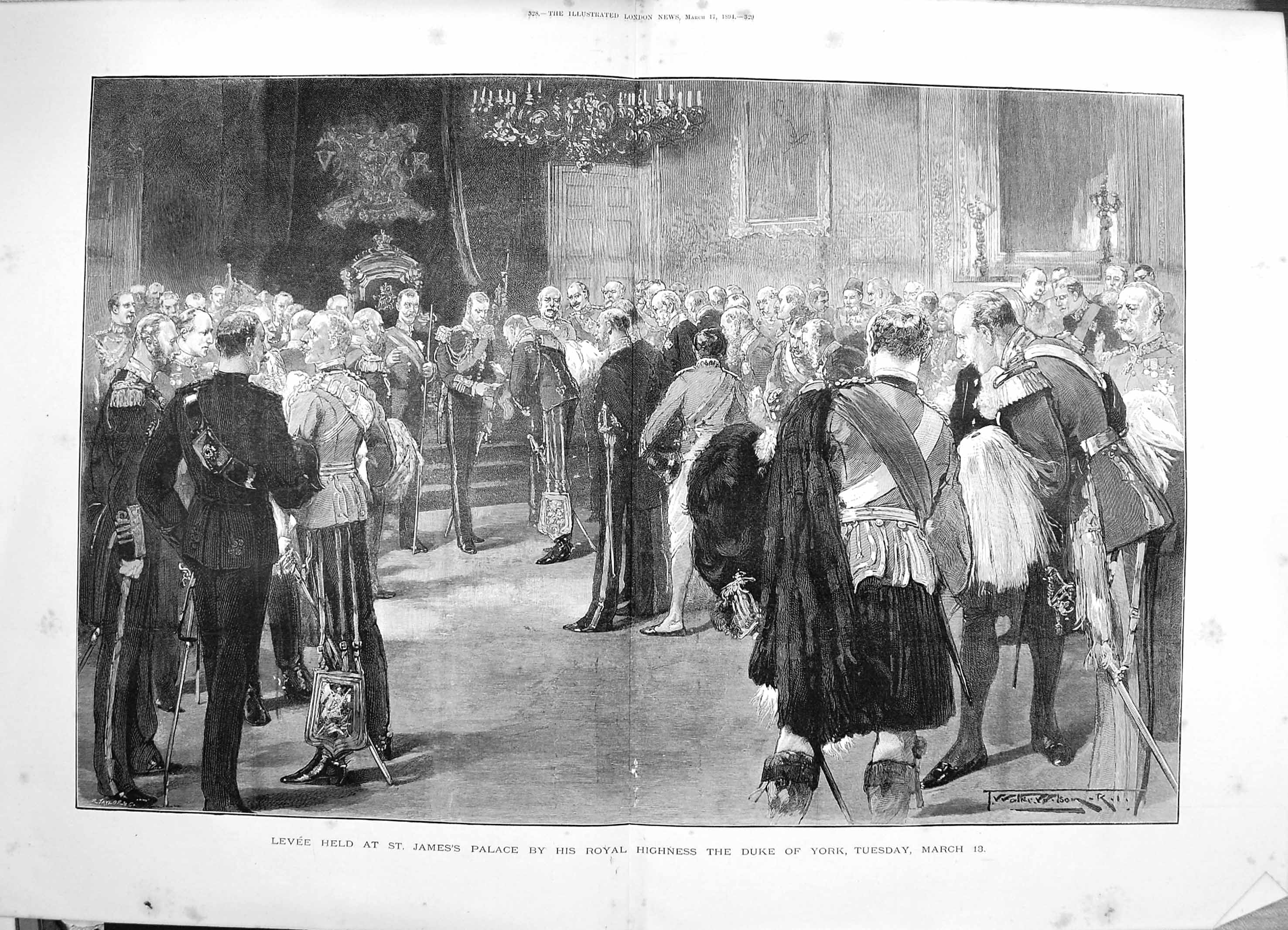Original Old Antique Print Wilson 1894 Levee St. James'S Palace Duke York 19th