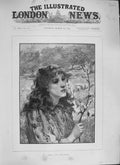 Old Antique Print 1894 Spring Scene Sheep Beautiful Girl Flowers Loudan 19th