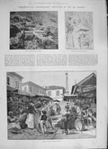 Old Antique Print 1894 Hotel Villa Moreau Tijuca Fruit Market Rio Janeiro 19th