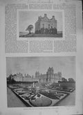 Old Antique Print 1894 Barnbougle Castle Lord Roseberry Mentmore Towers 19th