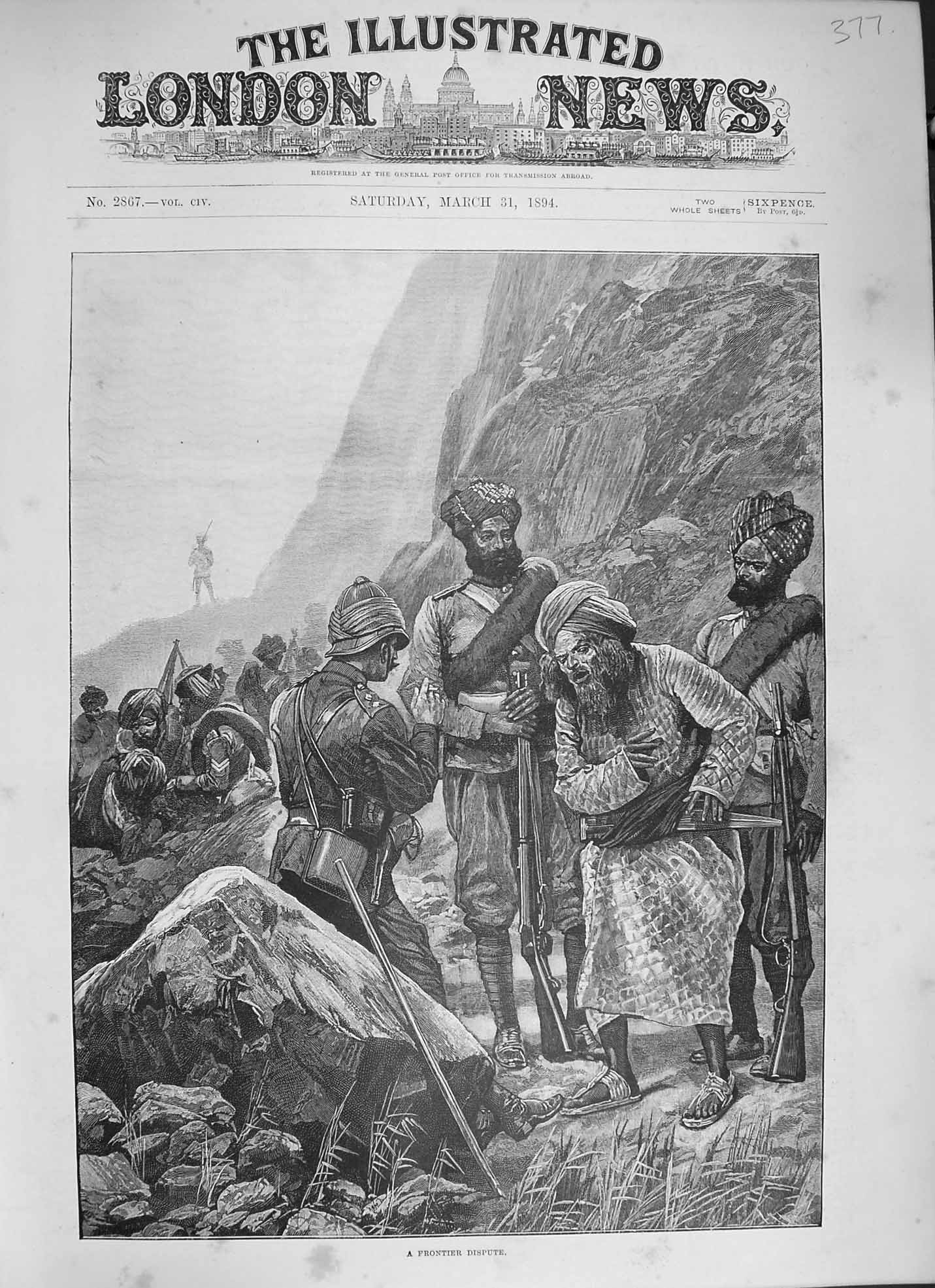 Original Old Antique Print 1894 Frontier Dispute War Siers Native Army Fine Art