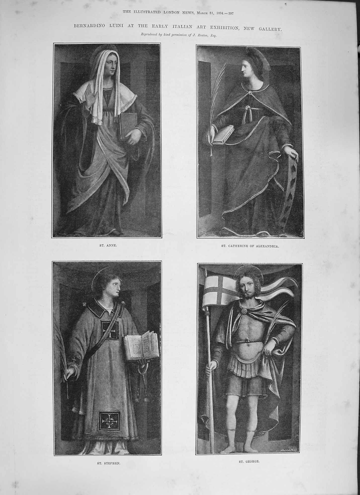 Old Antique Print 1894 St. Anne Catherine Alexandria Stephen George Luini 19th
