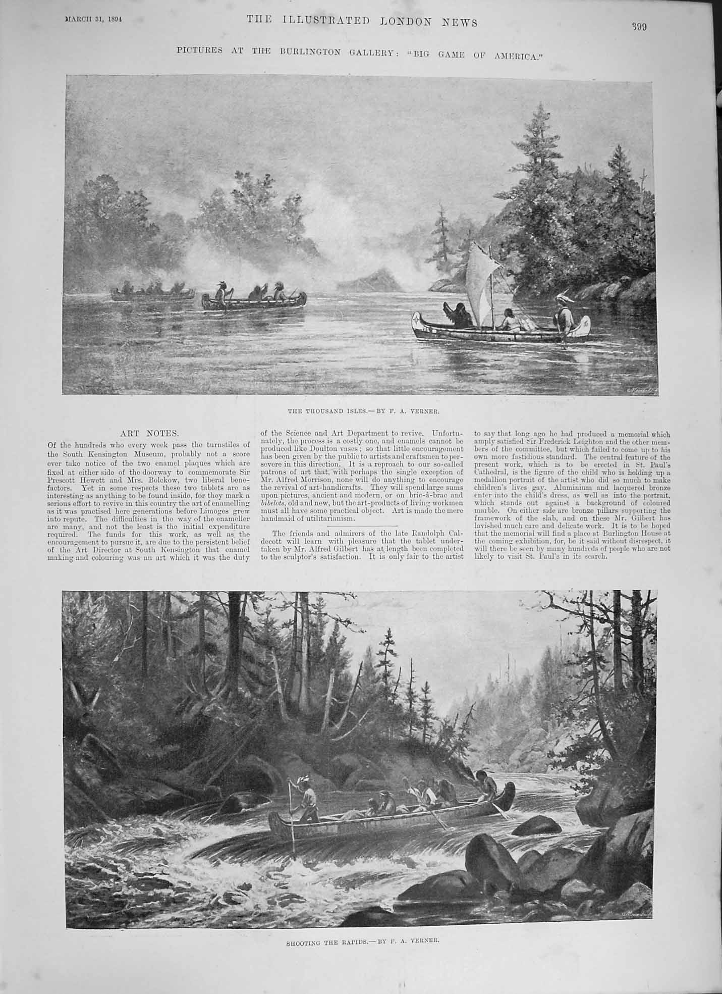 Old Antique Print 1894 Thousand Isles Shooting Rapids River Canoe America 19th