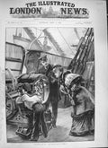 Original Old Antique Print 1894 War Ship Lady Inspecting Big Gun Sailor Boy