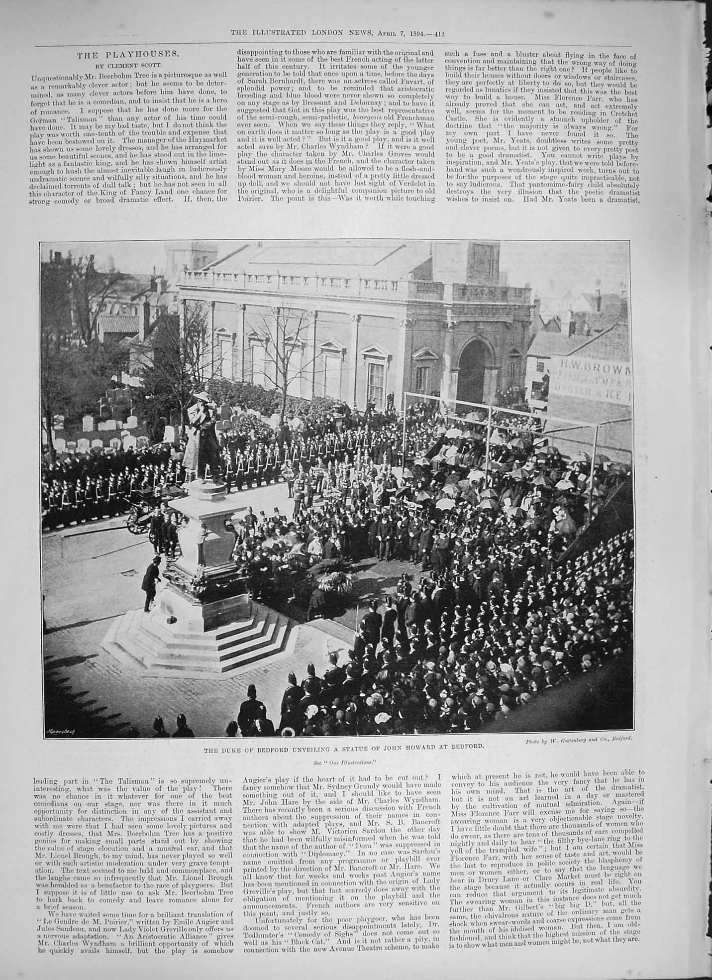 Original Old Antique Print 1894 Duke Bedford Statue John Howard Lord Hannen