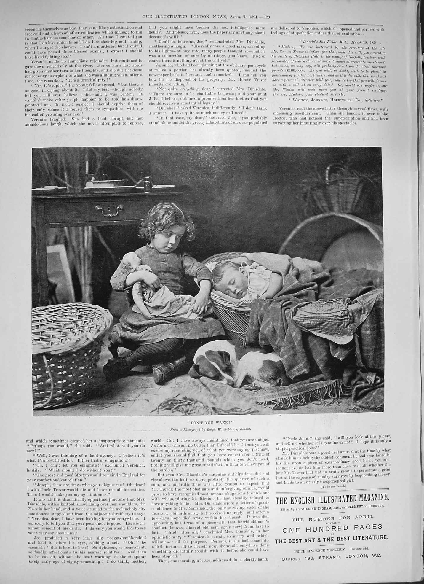 Old Antique Print 1894 Don?T You Wake Little Girl Sleeping Baby Pet Dog 19th