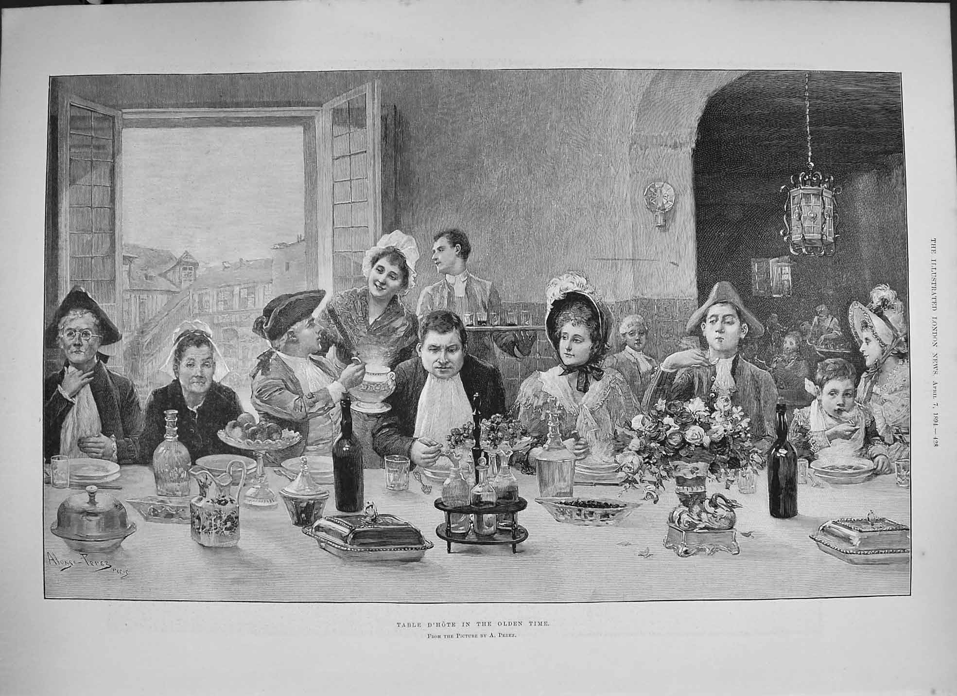 Original Old Antique Print 1894 Table D'Hote en Time Common Monkey Zoo Animal