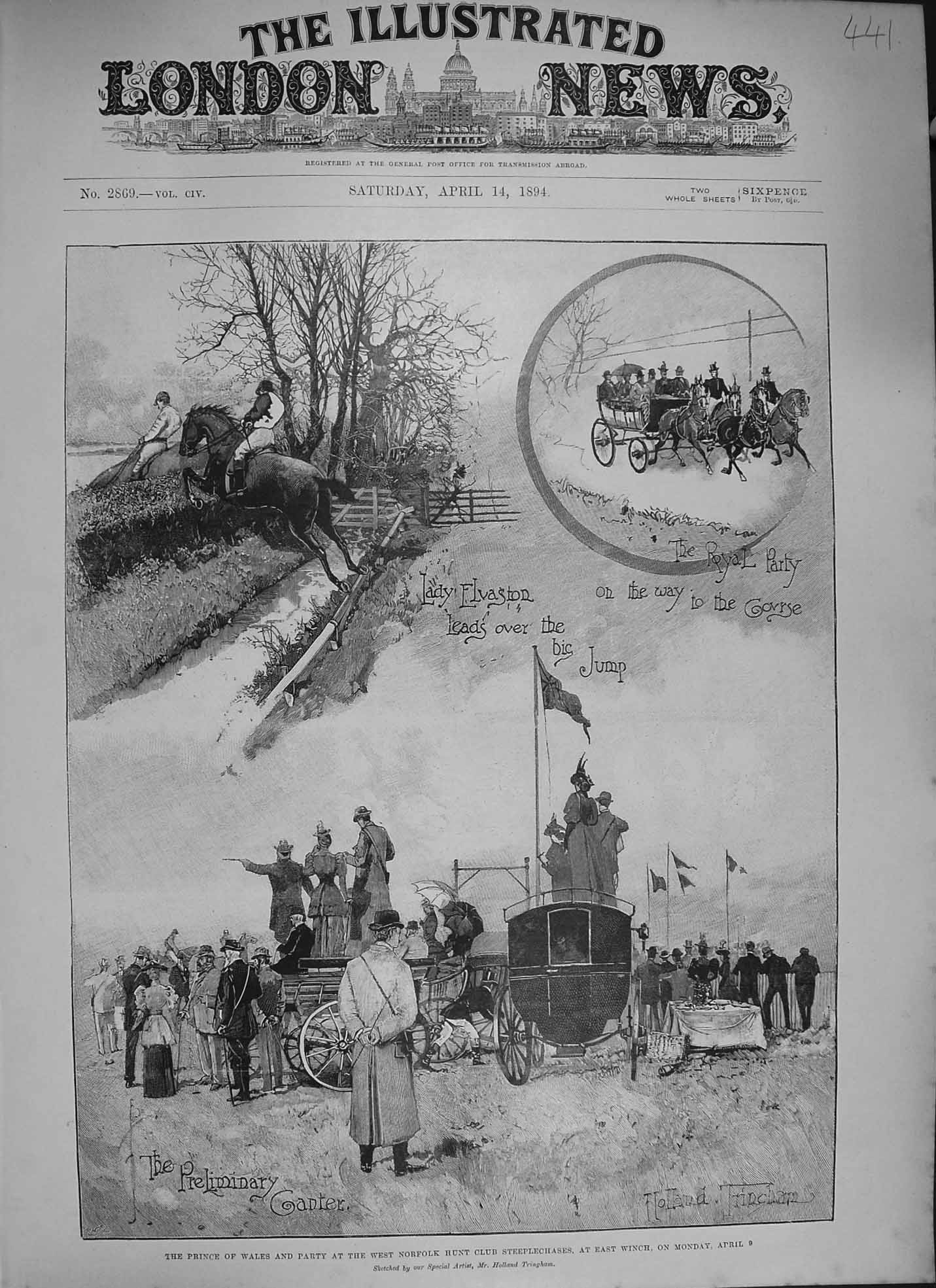 Old Antique Print 1894 Prince Wales Norfolk Hunt Club Steeplechases Winch 19th