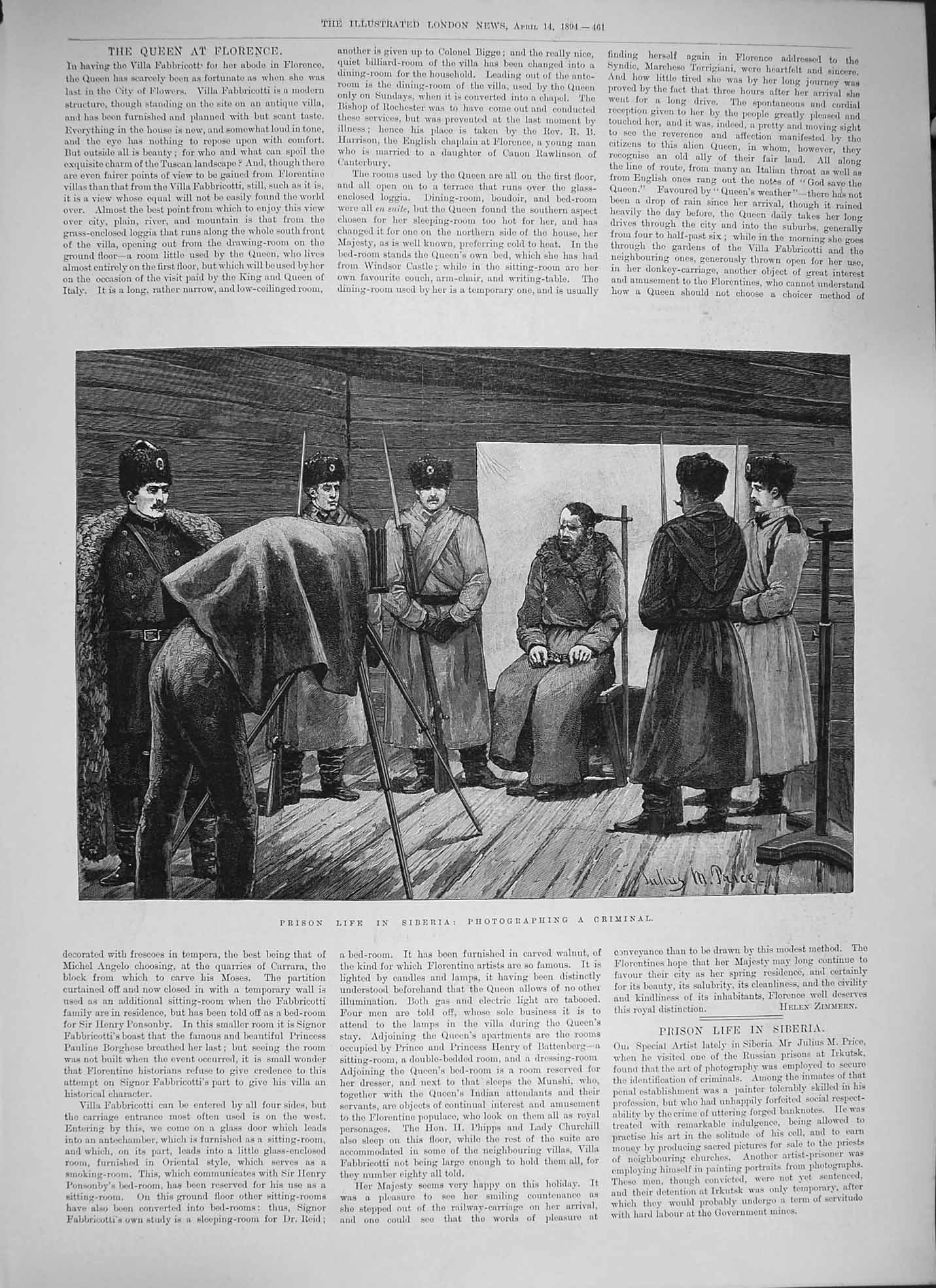 Original Old Antique Print 1894 Prison Life Siberia Photographing Criminal Man