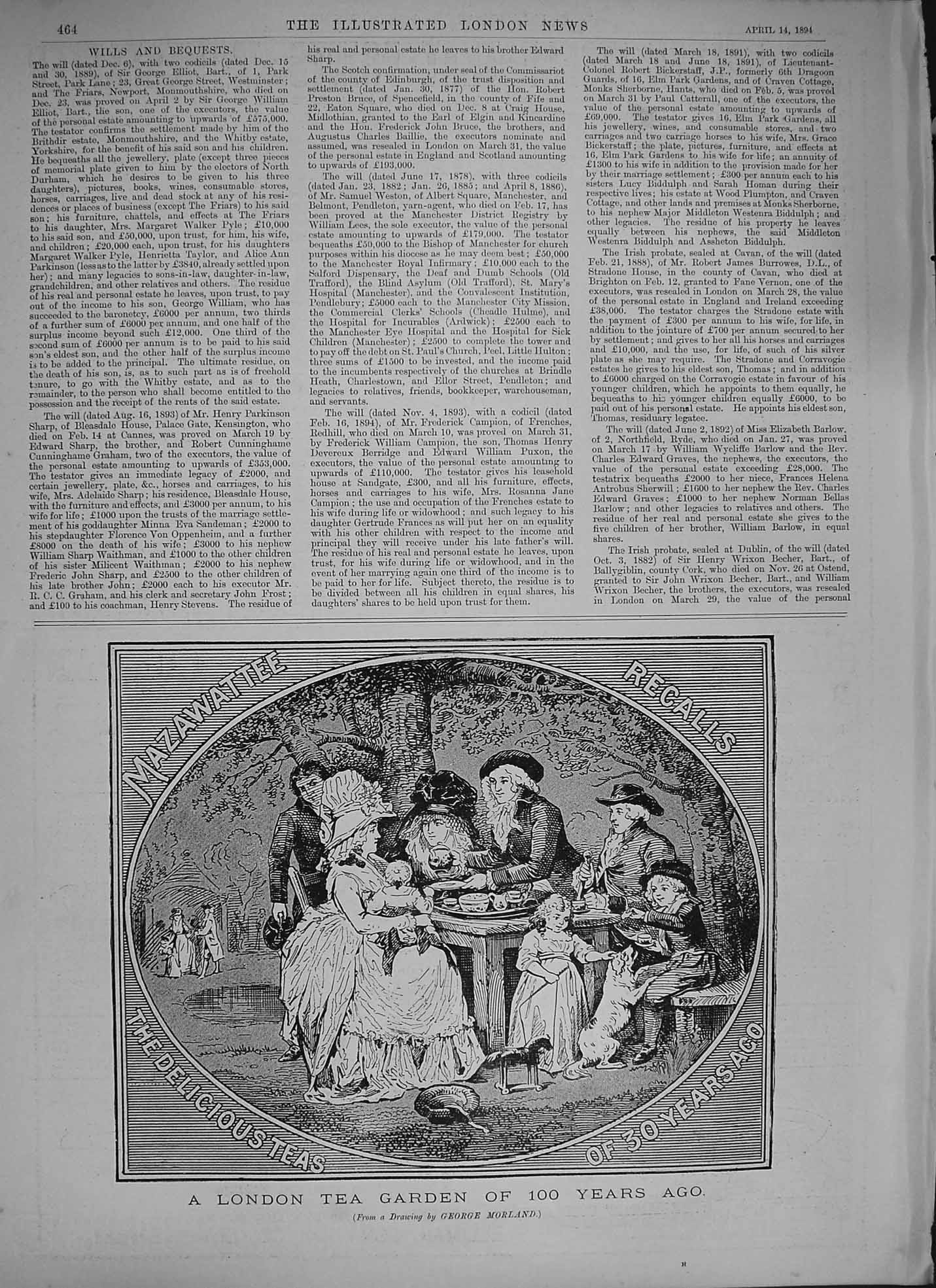 Old Antique Print 1894 Advertisement Mazawattee Recalls London Tea Garden 19th