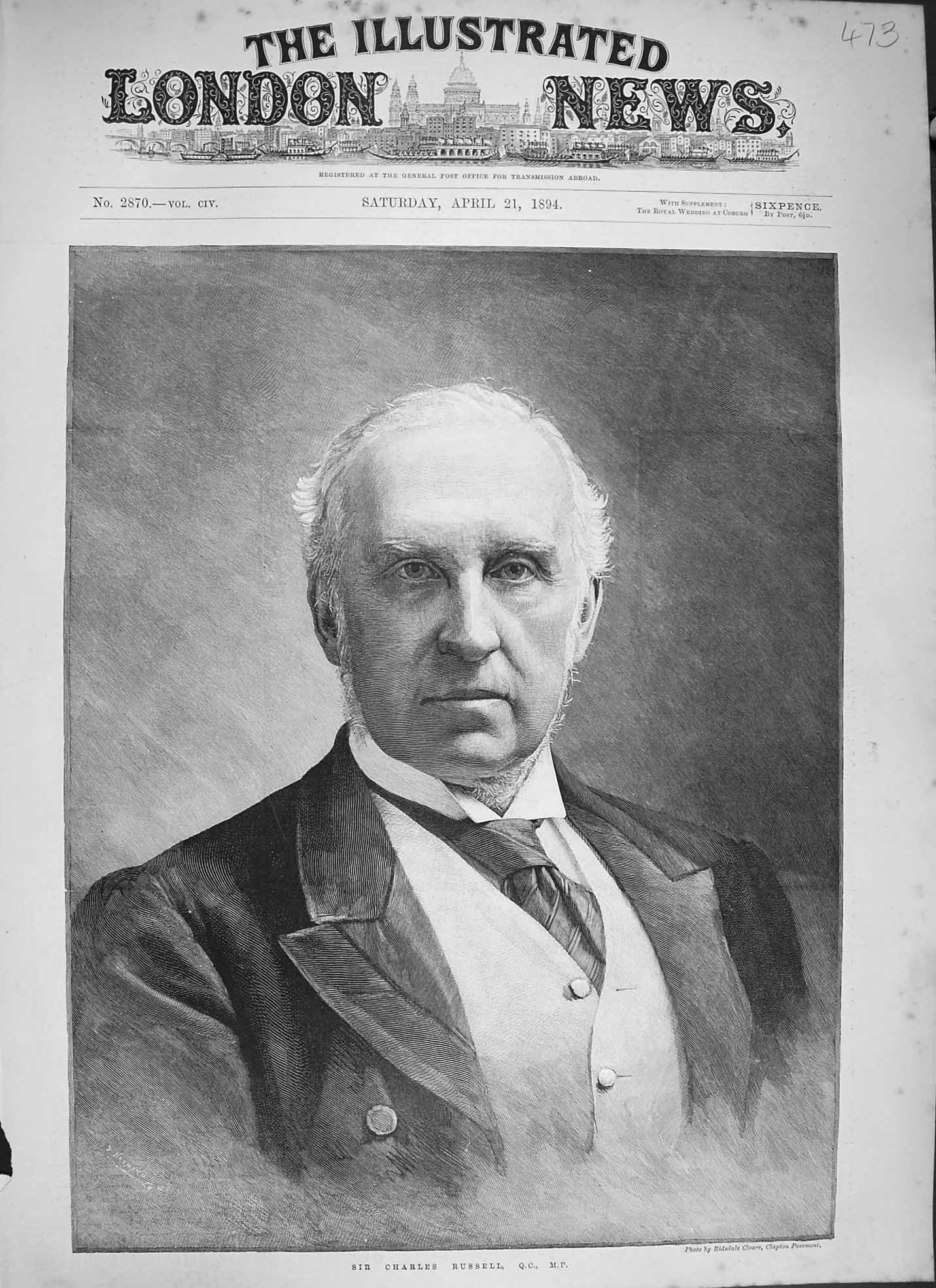 Original Old Antique Print 1894 Portrait Sir Charles Russell Q.C. M.P. 19th