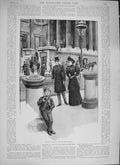 Original Old Antique Print 1894 Pall Mall London Young Boy Man Woman Romance