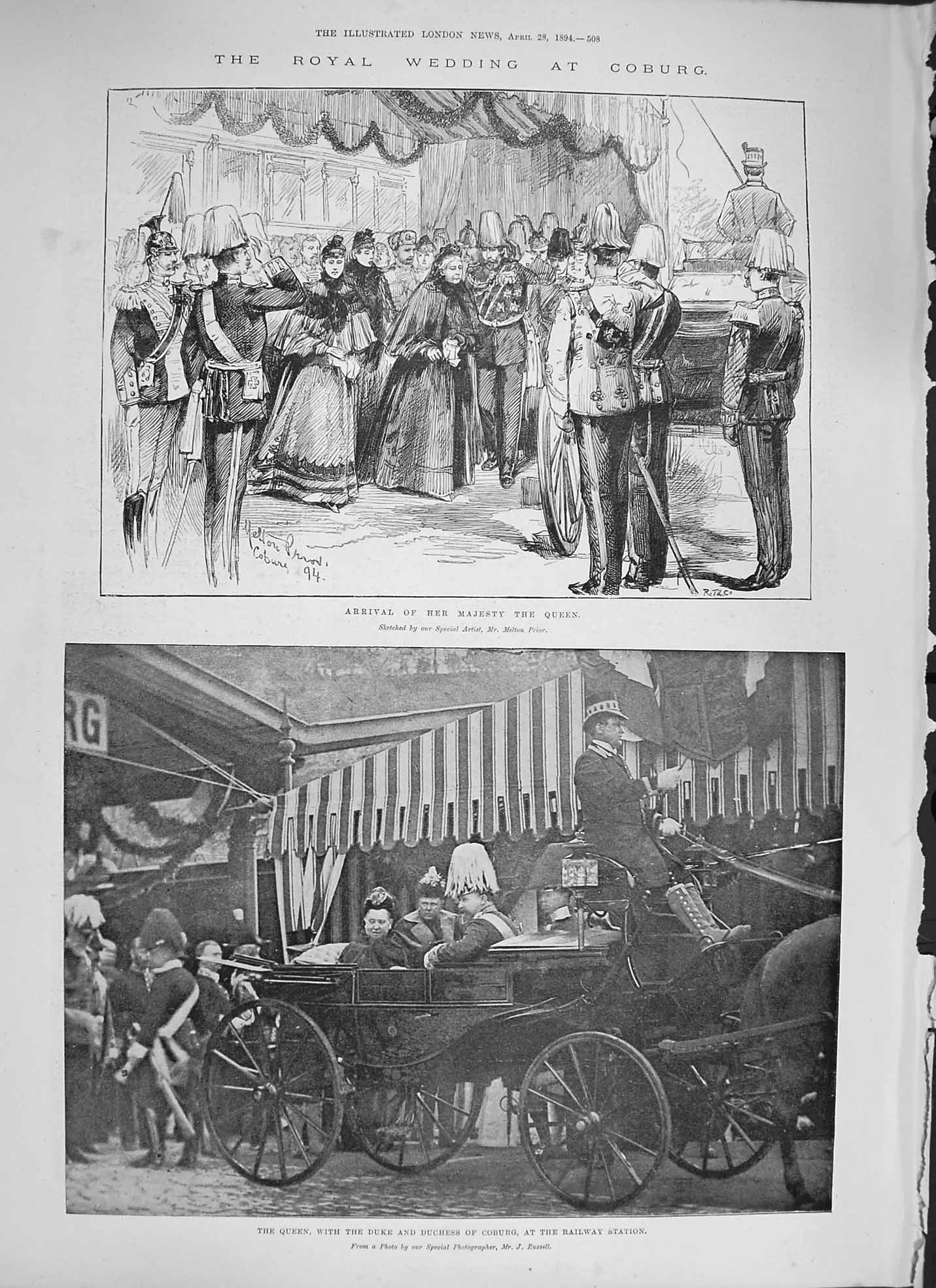 Original Old Antique Print 1894 Royal Wedding Coburg Castle Ehrenburg Queen 19th