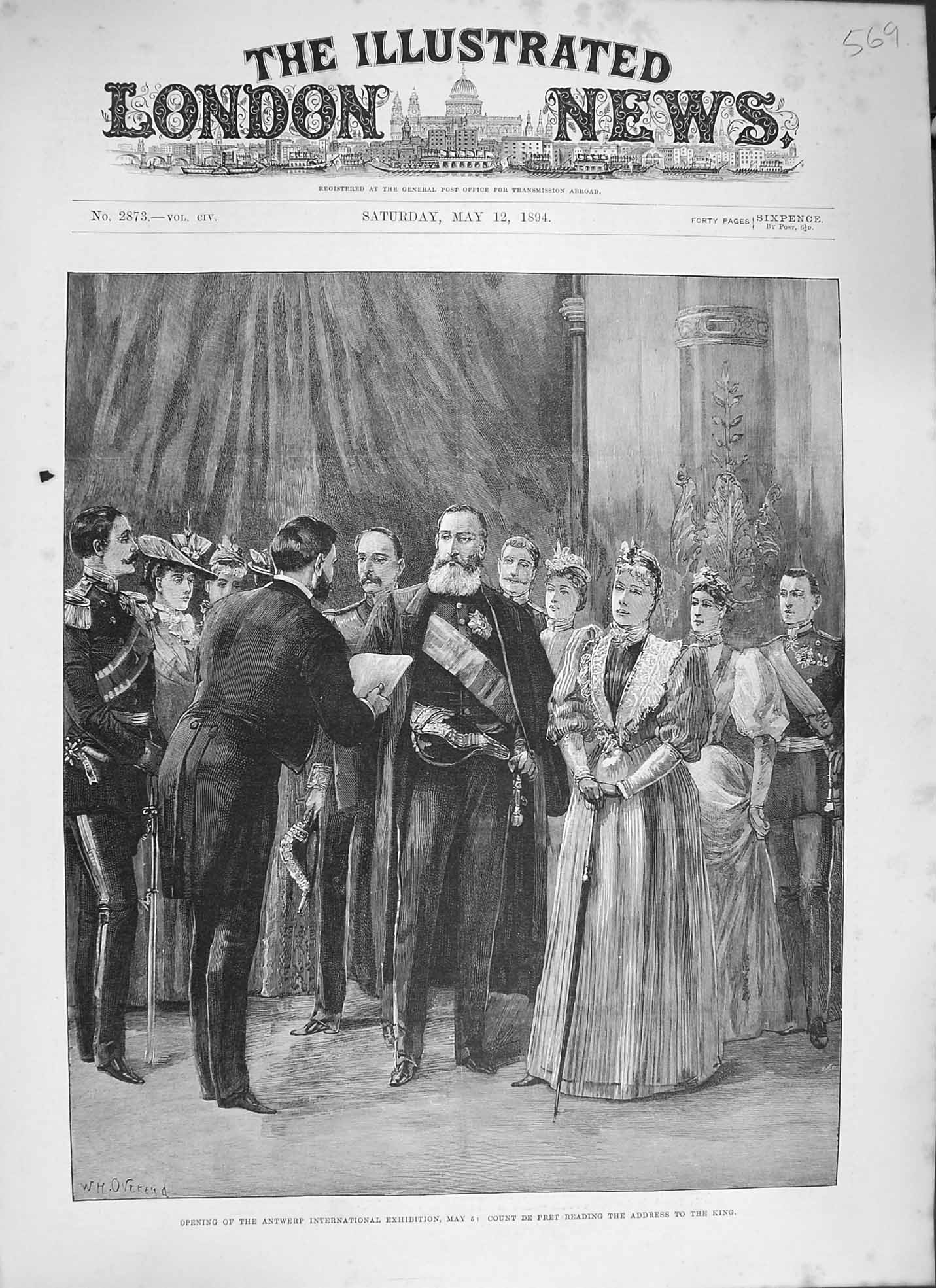 Antique Old Print *3849 1894 Antwerp International Exhibition Count Pret King