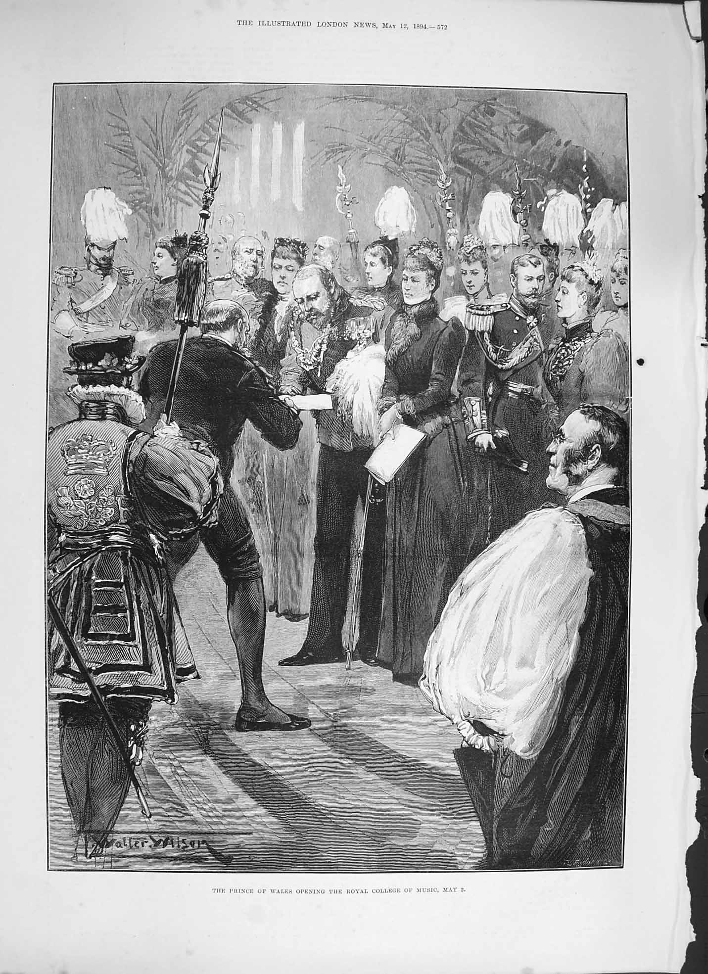 Old Antique Print 1894 Prince Wales Opening Royal College Music Fine Art 19th