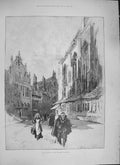 Original Old Antique Print 1894 Street Scene Antwerp Exhibition Architecture