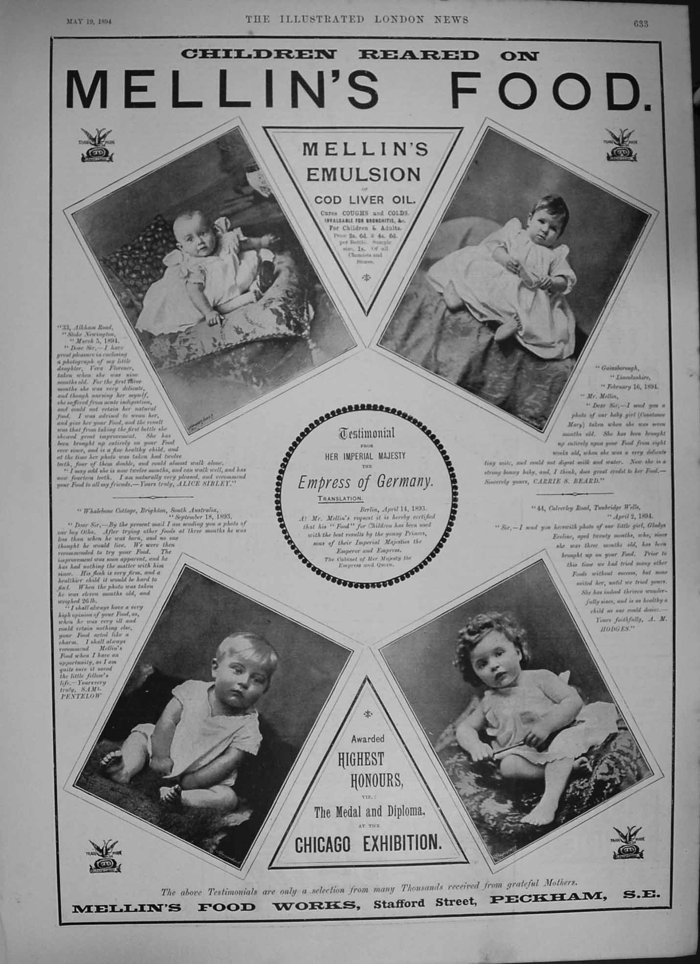 Old Antique Print 1894 Advertisement Mellin'S Food Works Stafford Peckham 19th