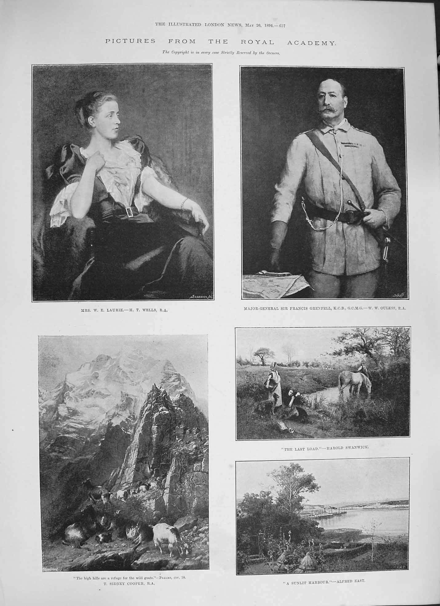 Old Antique Print 1894 Major-General Grenfell Mountain Goats Laurie Art 19th