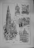 Original Old Antique Print 1894 Antwerp Notre Dame Cathedral Museum Church Paul