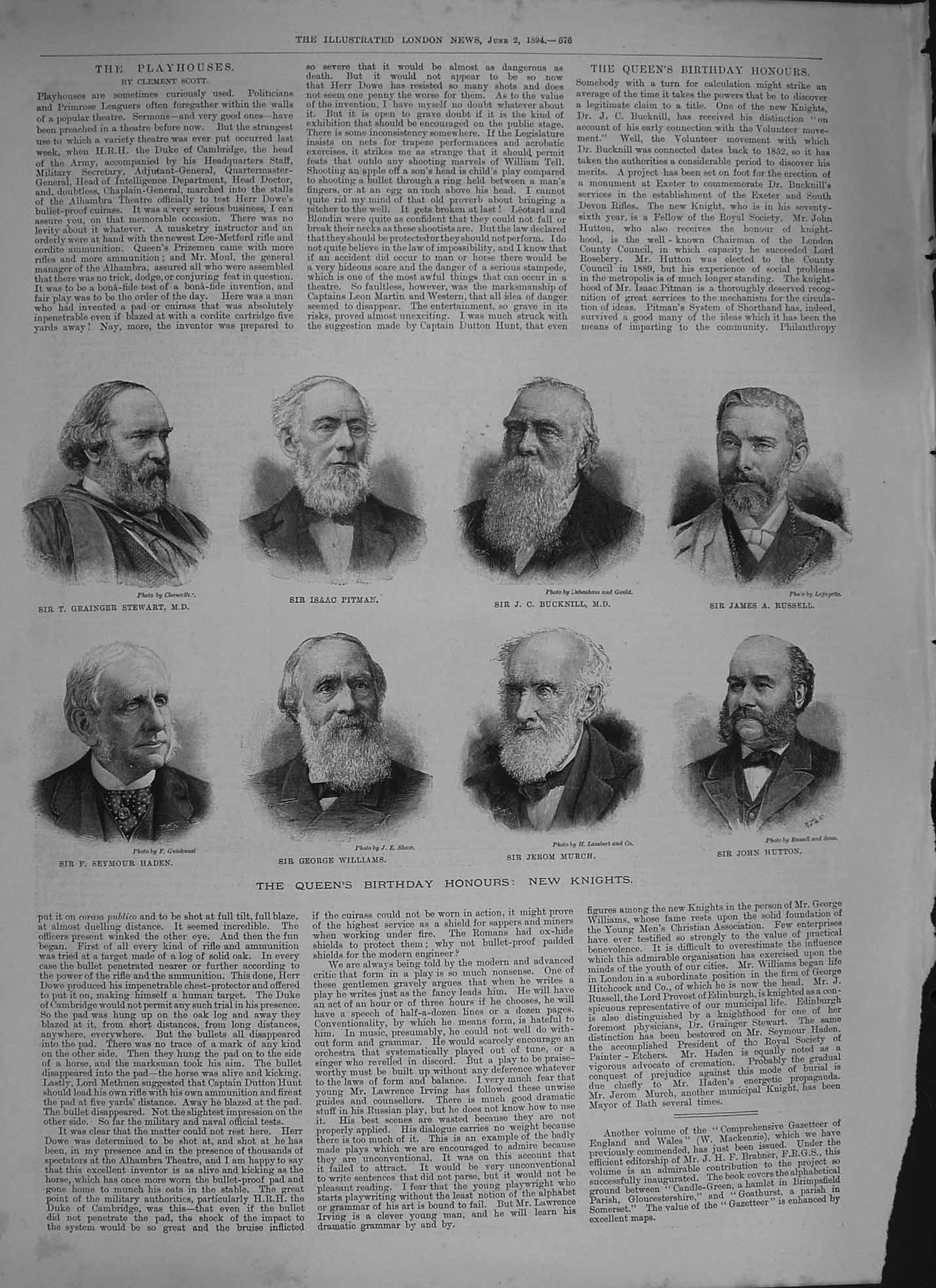 Original Old Antique Print 1894 Stewart Pitman Bucknill Russell Haden Williams