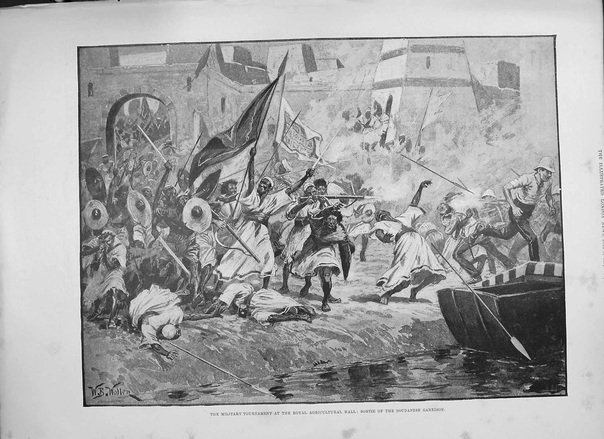 Original Old Antique Print 1894 Military Tournament Sortie Soudanese Garrison