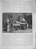 Original Old Antique Print 1894 Carding Winding Hemp Ploermel Brittany Victorian
