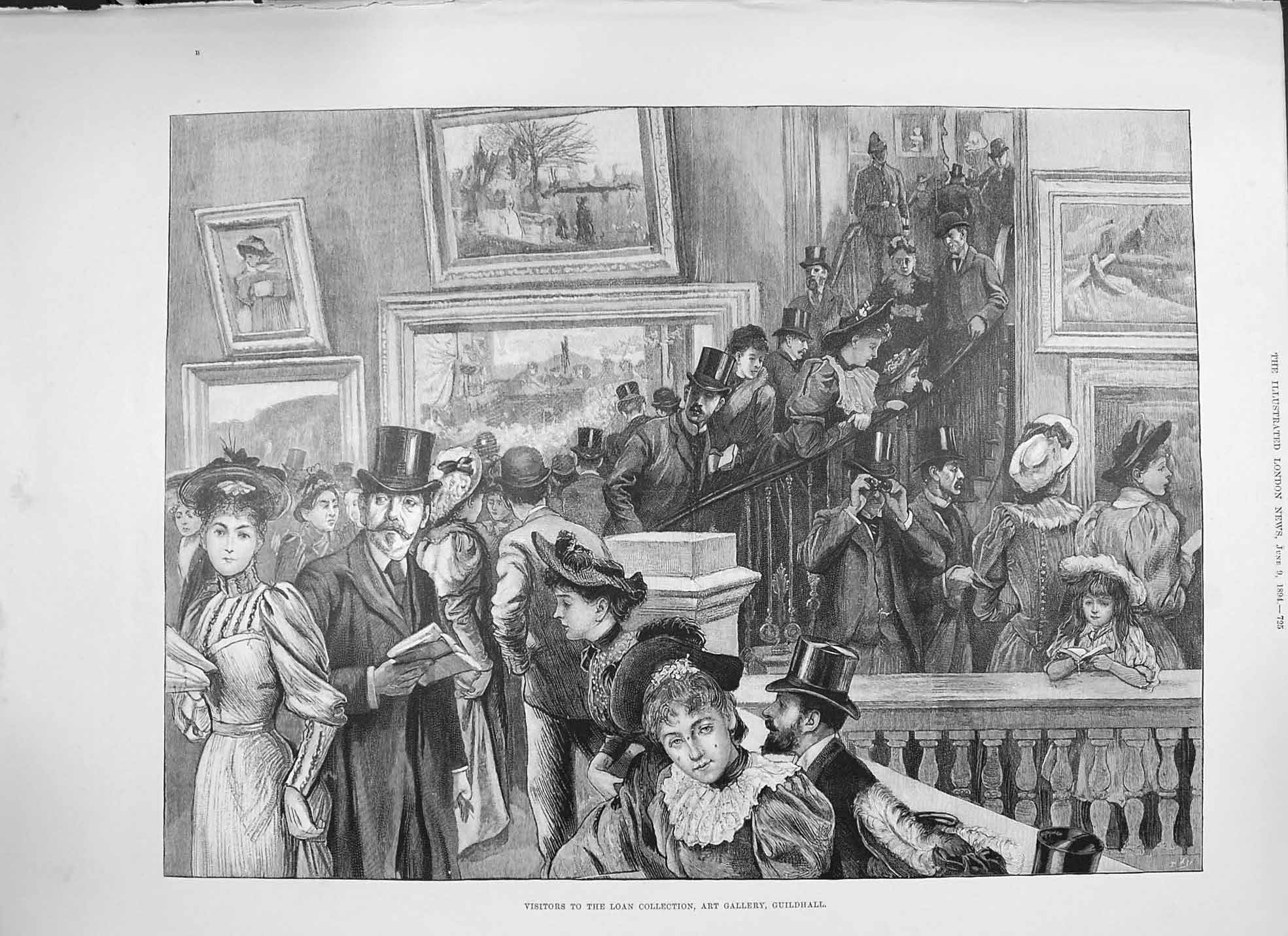 Original Old Antique Print 1894 Visitors Loan Art Gallery Collection Gu 19th