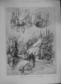 Old Antique Print 1894 Skinners Company Almshouses Mile End Road Chapel 19th